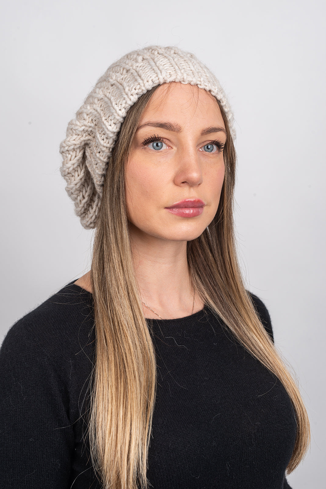 Cappello maglia inglese, colore Beige, vista 2 | Dalle Piane Cashmere