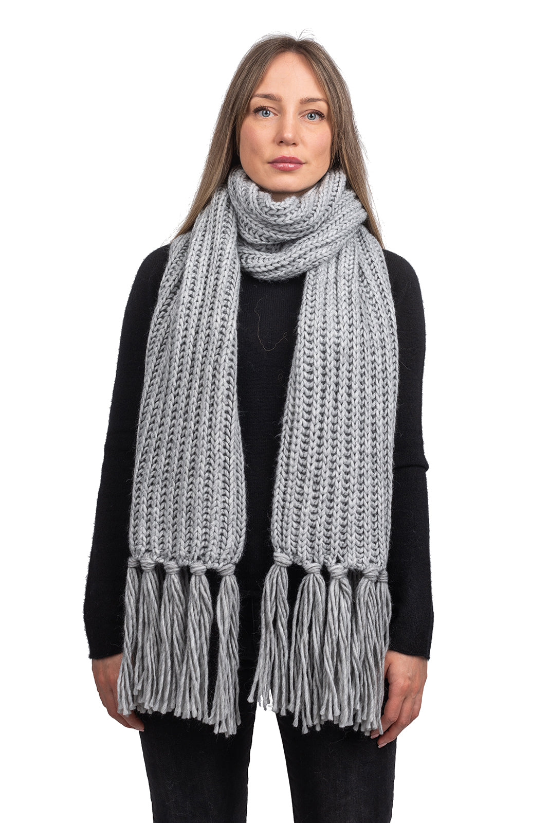 Écharpe à franges laine et alpaga, coloris Gris | Dalle Piane Cashmere
