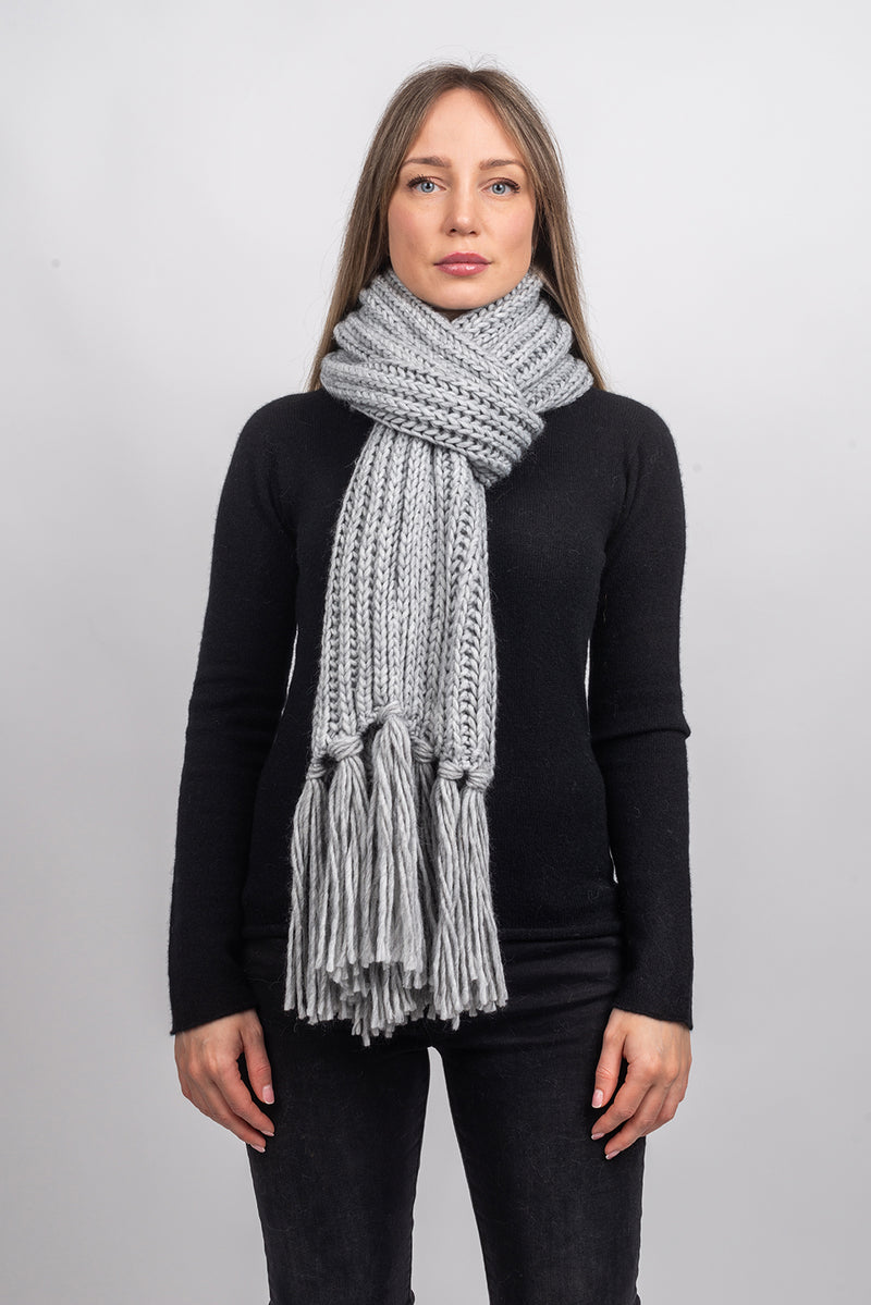 Sciarpa maglia inglese con frange | Dalle Piane Cashmere