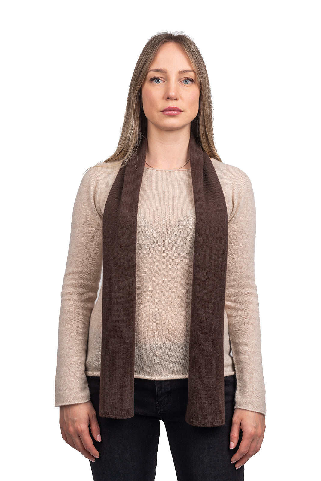 Petite écharpe femme 100 % cachemire, coloris Marron | Dalle Piane Cashmere