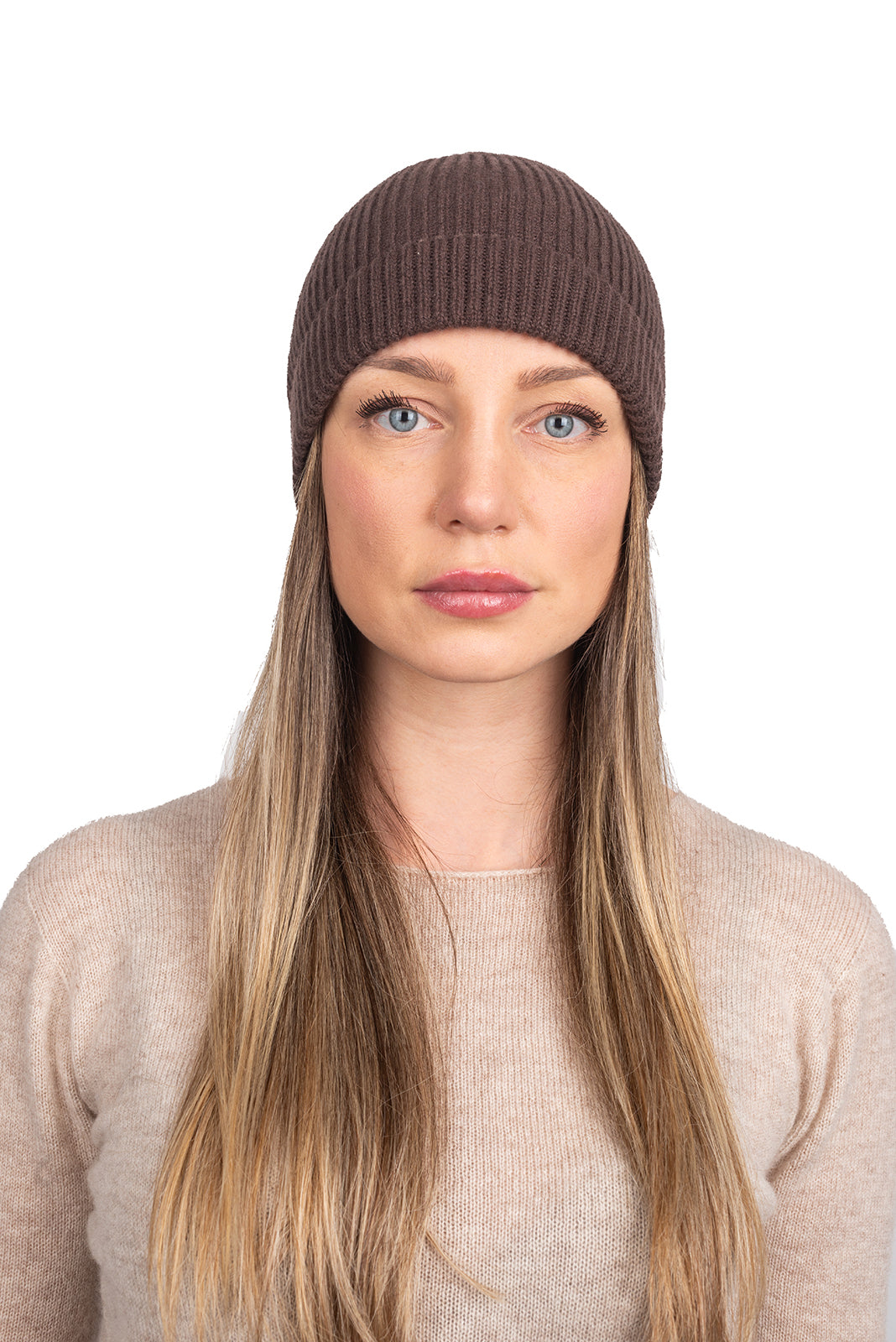 Bonnet femme 100 % cachemire, coloris Marron | Dalle Piane Cashmere