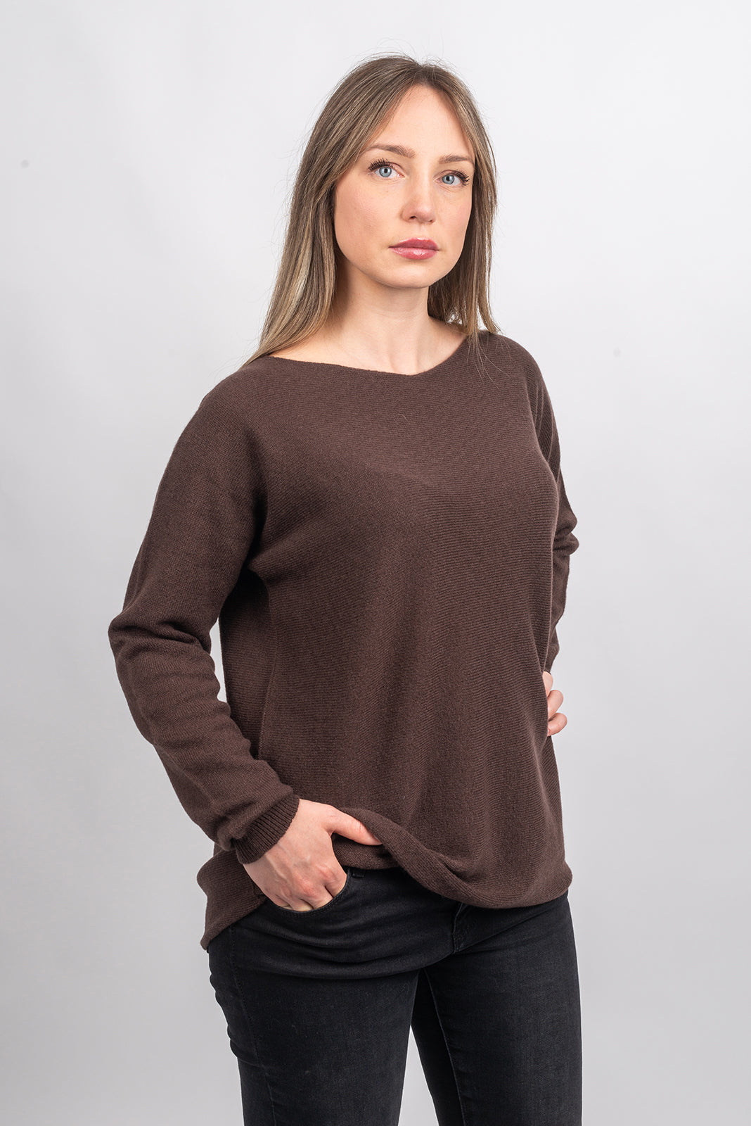 Maxi-pull femme 100 % cachemire, coloris Marron, vue 2 | Dalle Piane Cashmere