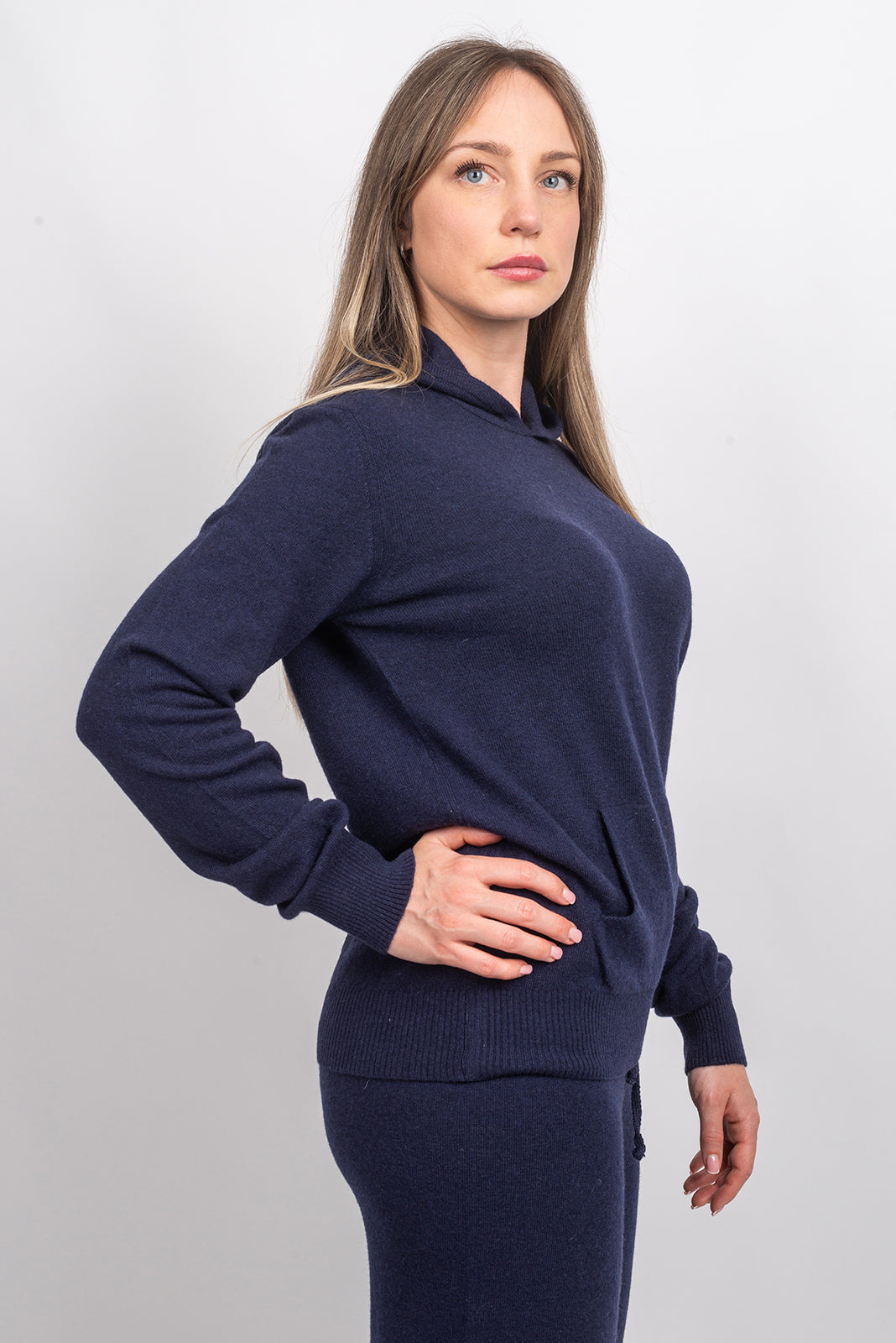 Sweat à capuche femme mélange cachemire, coloris Bleu, vue 4 | Dalle Piane Cashmere