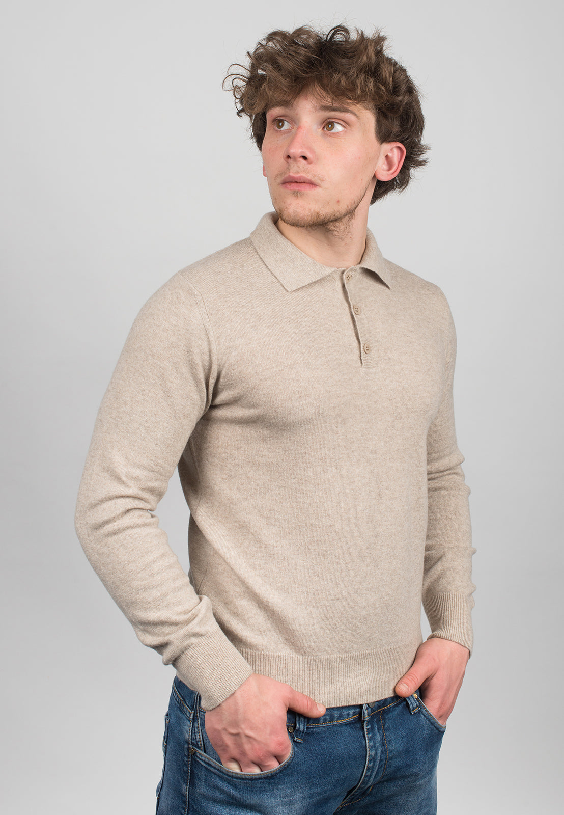 Polo misto cashmere, colore Beige, vista 16 | Dalle Piane Cashmere