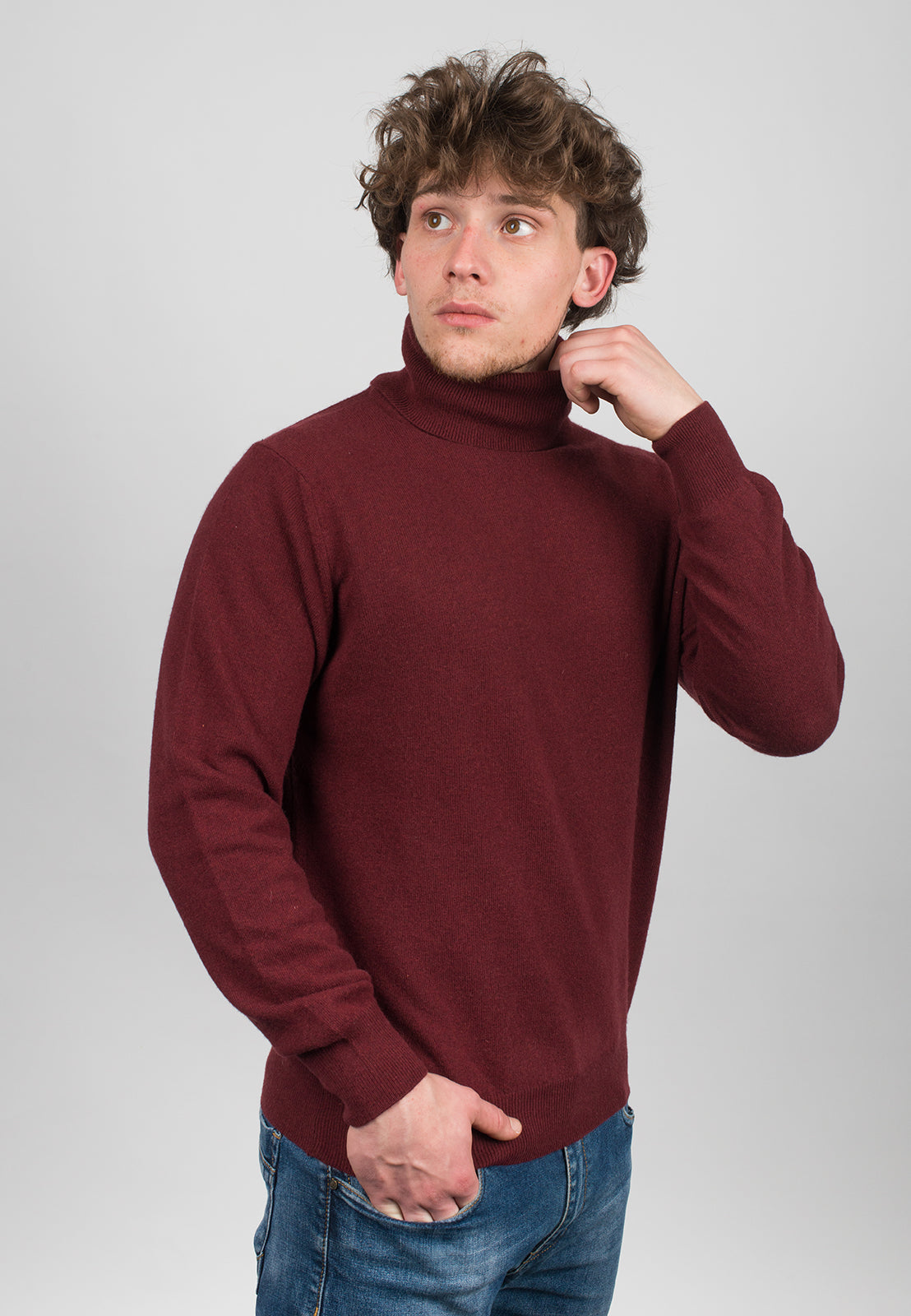 Pull col roulé homme mélange cachemire, coloris Bordeaux, vue 3 | Dalle Piane Cashmere