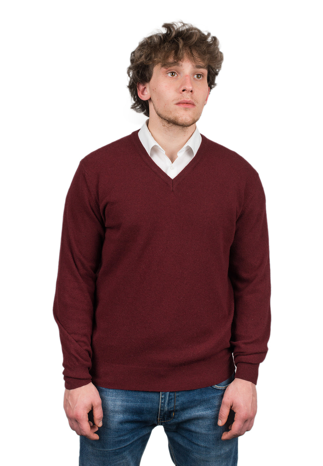 Pull col V homme mélange cachemire, coloris Bordeaux | Dalle Piane Cashmere
