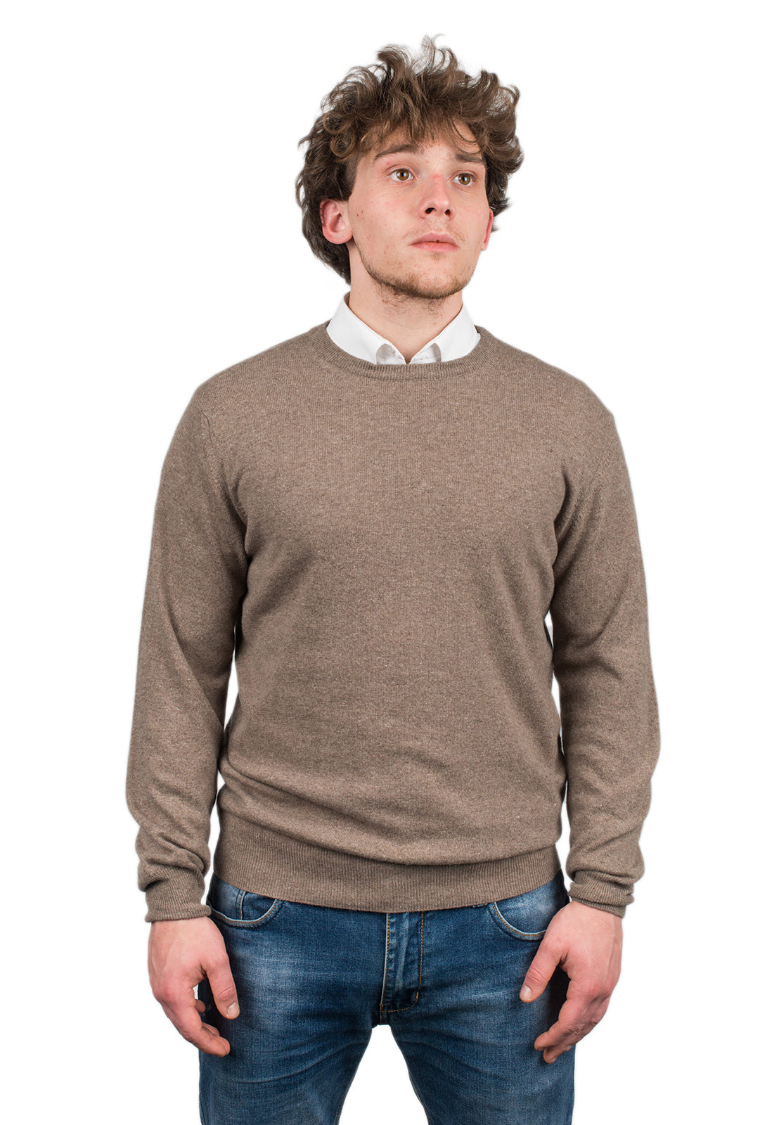 Pull col rond homme mélange cachemire, coloris Vison | Dalle Piane Cashmere