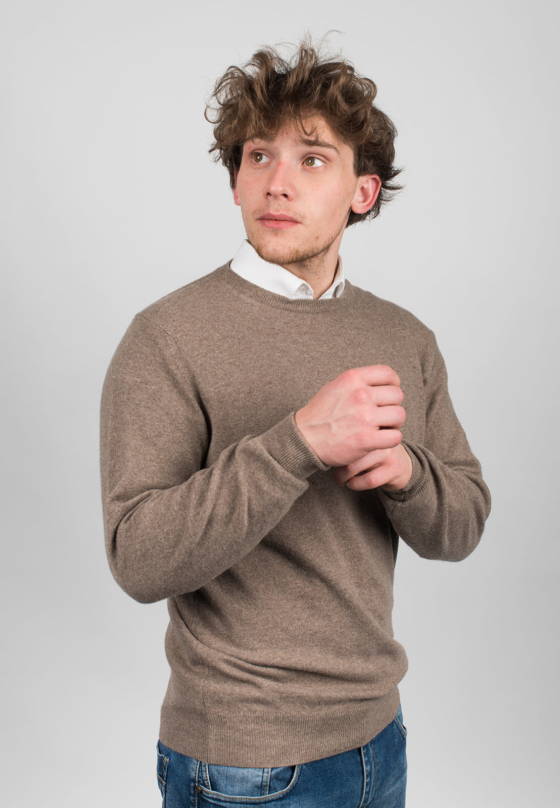 Pull col rond homme mélange cachemire, coloris Vison, vue 3 | Dalle Piane Cashmere