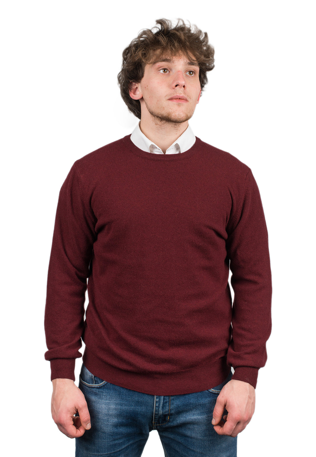 Pull col rond homme mélange cachemire, coloris Bordeaux | Dalle Piane Cashmere
