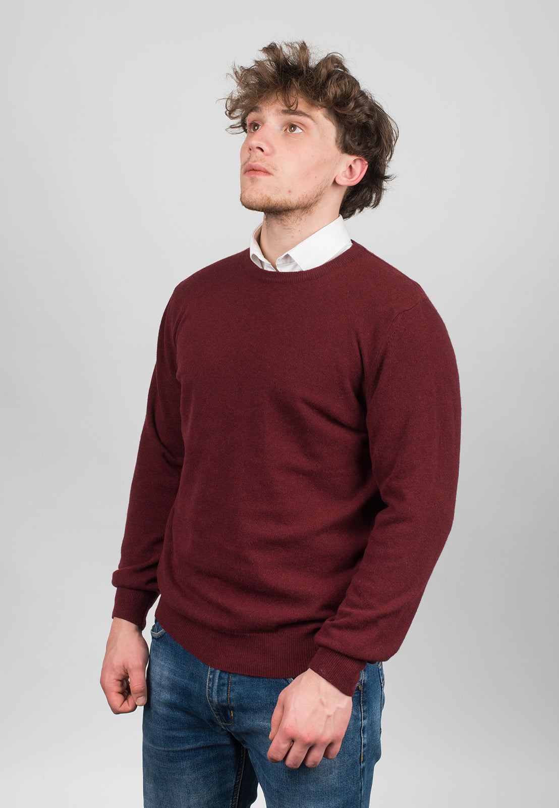 Pull col rond homme mélange cachemire, coloris Bordeaux, vue 2 | Dalle Piane Cashmere