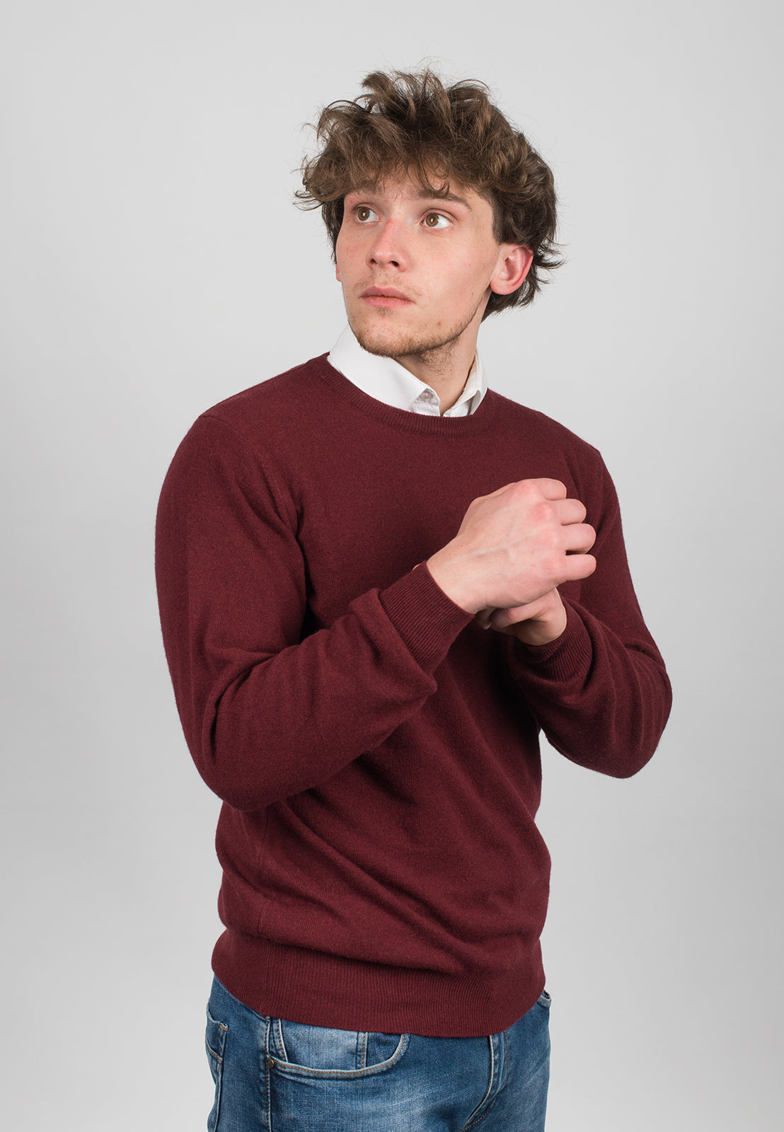 Pull col rond homme mélange cachemire, coloris Bordeaux, vue 3 | Dalle Piane Cashmere