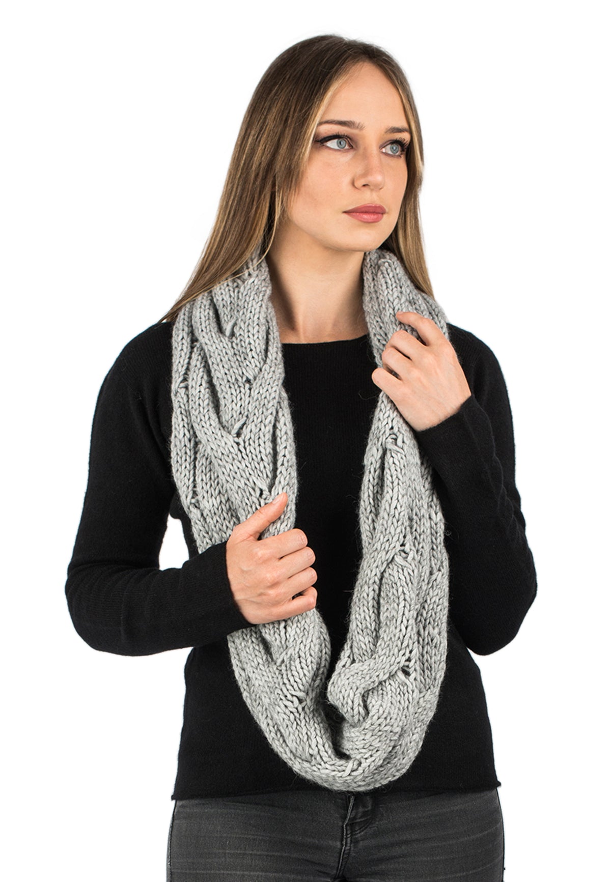 Écharpe à torsades laine et alpaga, coloris Gris | Dalle Piane Cashmere