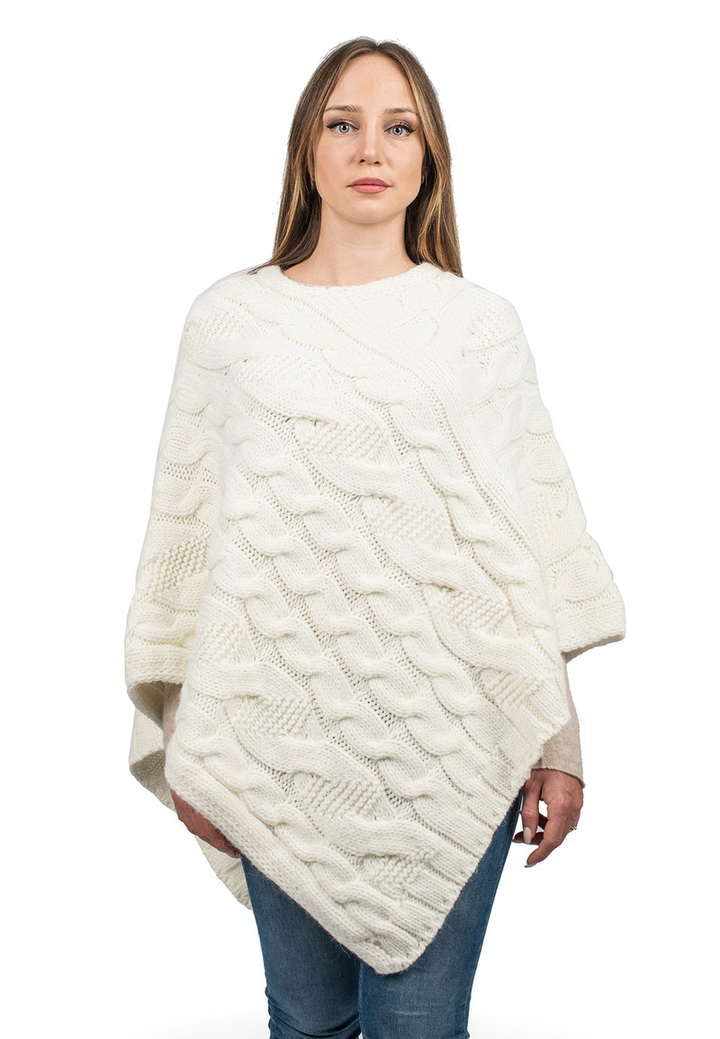 Poncho scollo V con trecce | Dalle Piane Cashmere