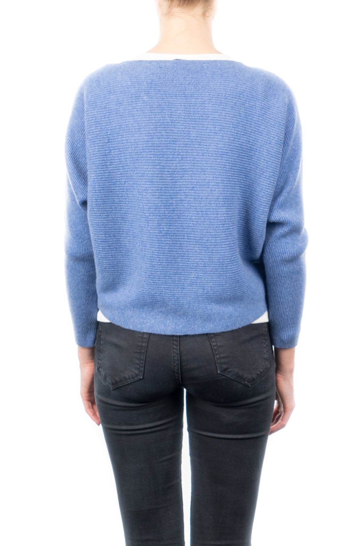 Cardigan court femme 100 % cachemire, coloris Azur, vue 3 | Dalle Piane Cashmere