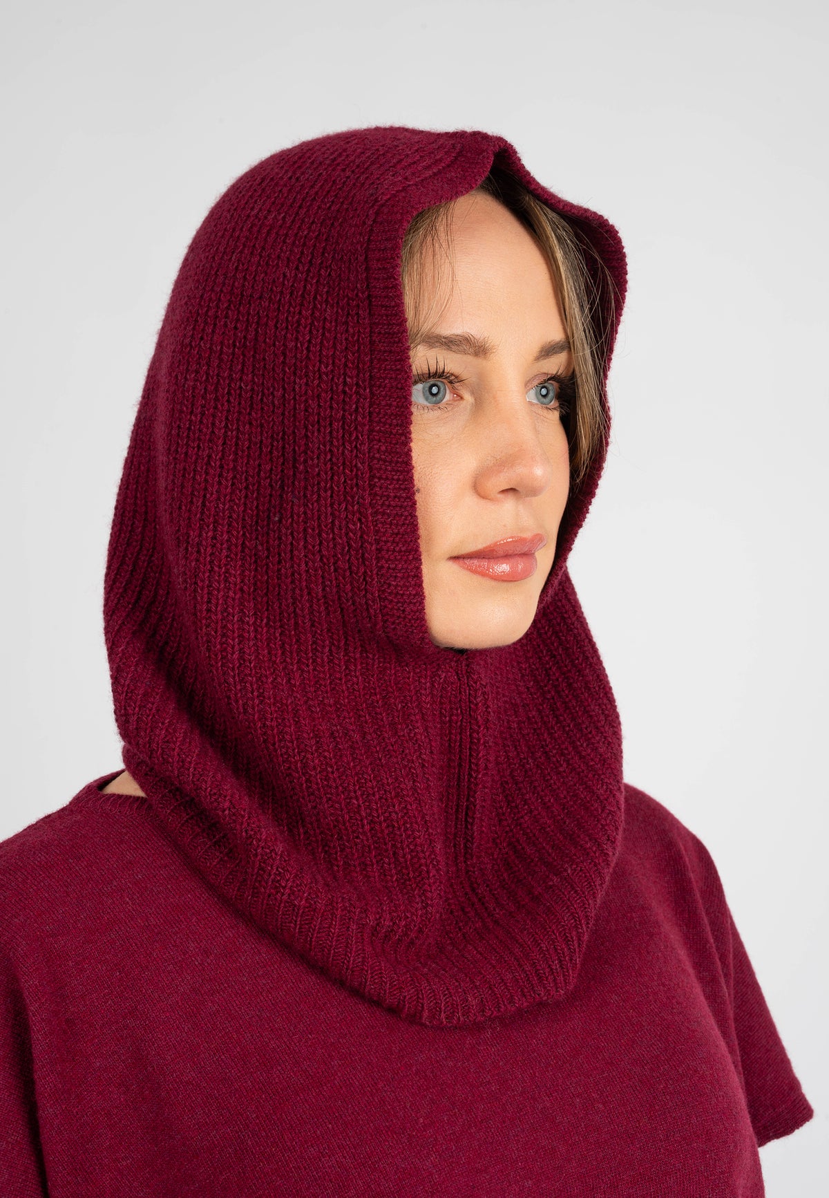 Cagoule mélange cachemire, coloris Bordeaux, vue 2 | Dalle Piane Cashmere