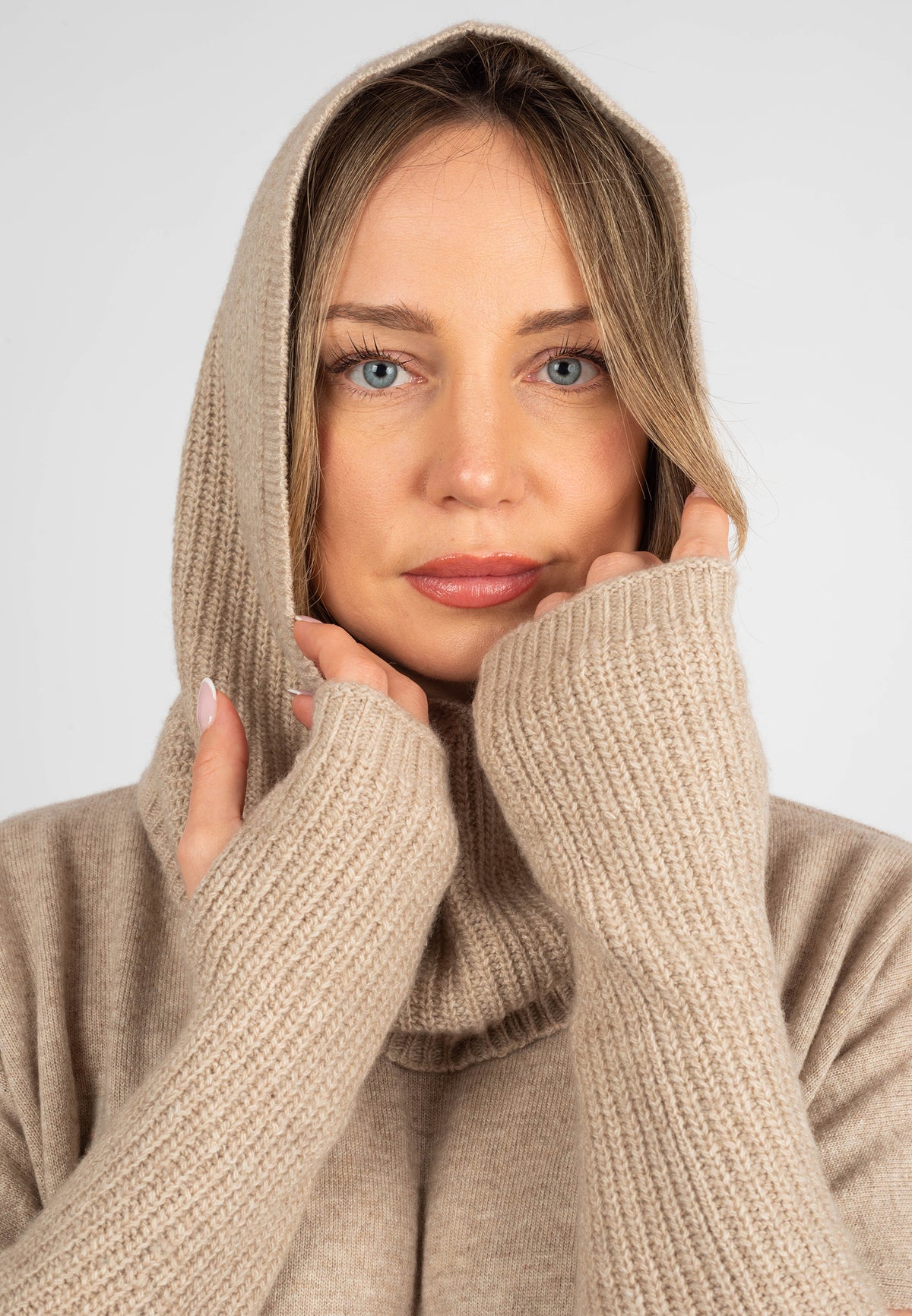 Cagoule mélange cachemire, coloris Beige, vue 3 | Dalle Piane Cashmere