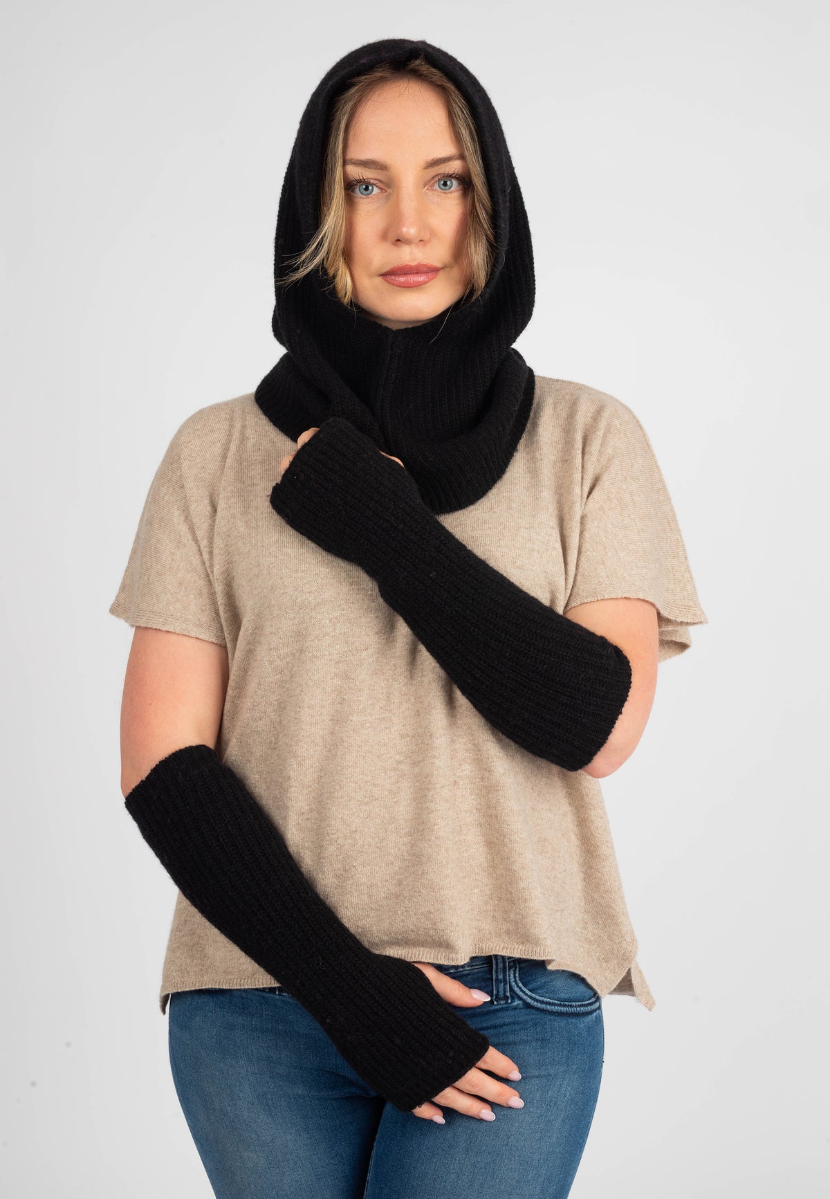 Cagoule mélange cachemire, coloris Noir, vue 4 | Dalle Piane Cashmere