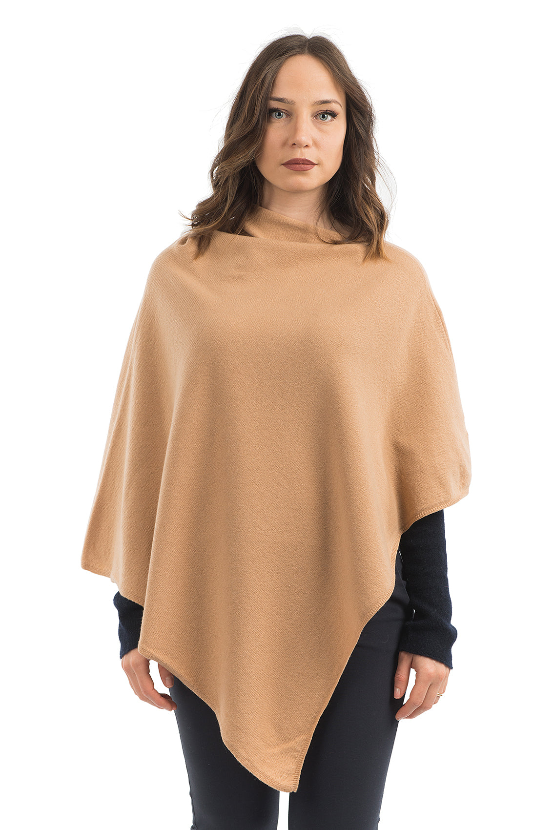 Poncho femme mélange cachemire, coloris Camel | Dalle Piane Cashmere