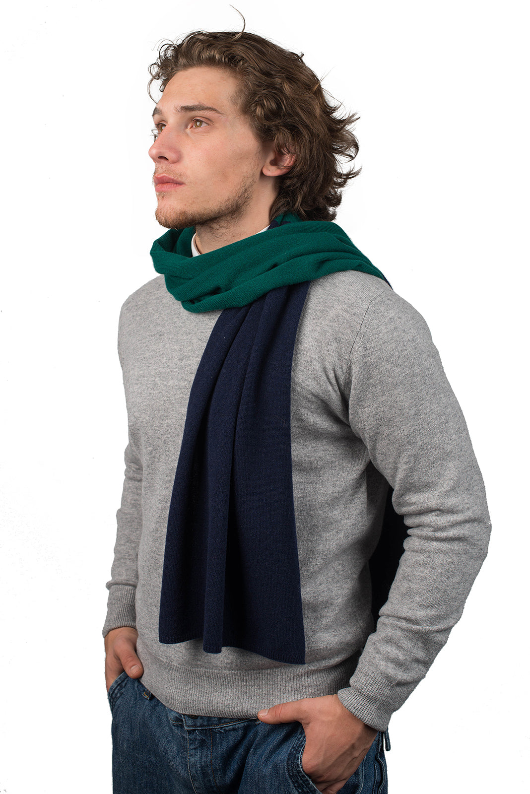 Sciarpa bicolore Uomo 100% Cashmere, colore Blu-Verde | Dalle Piane Cashmere