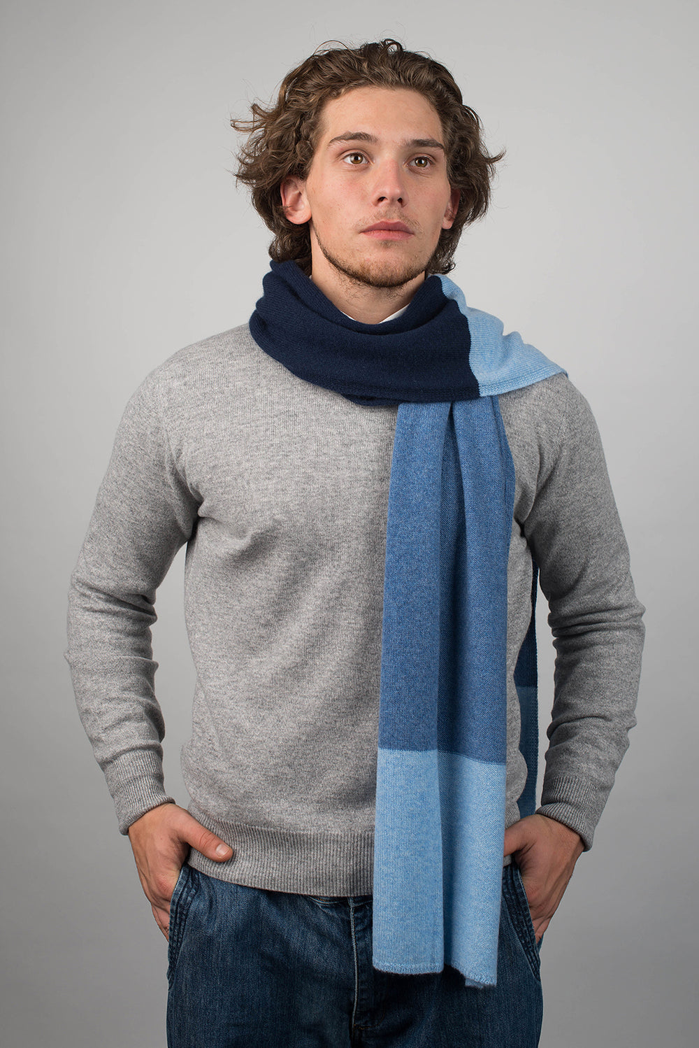 Sciarpa Uomo A Spina Di Pesce In Lana E Cashmere – Dalle Piane Cashmere, 100% Made In Italy, Larga 30 Cm E Lunga 180 Cm