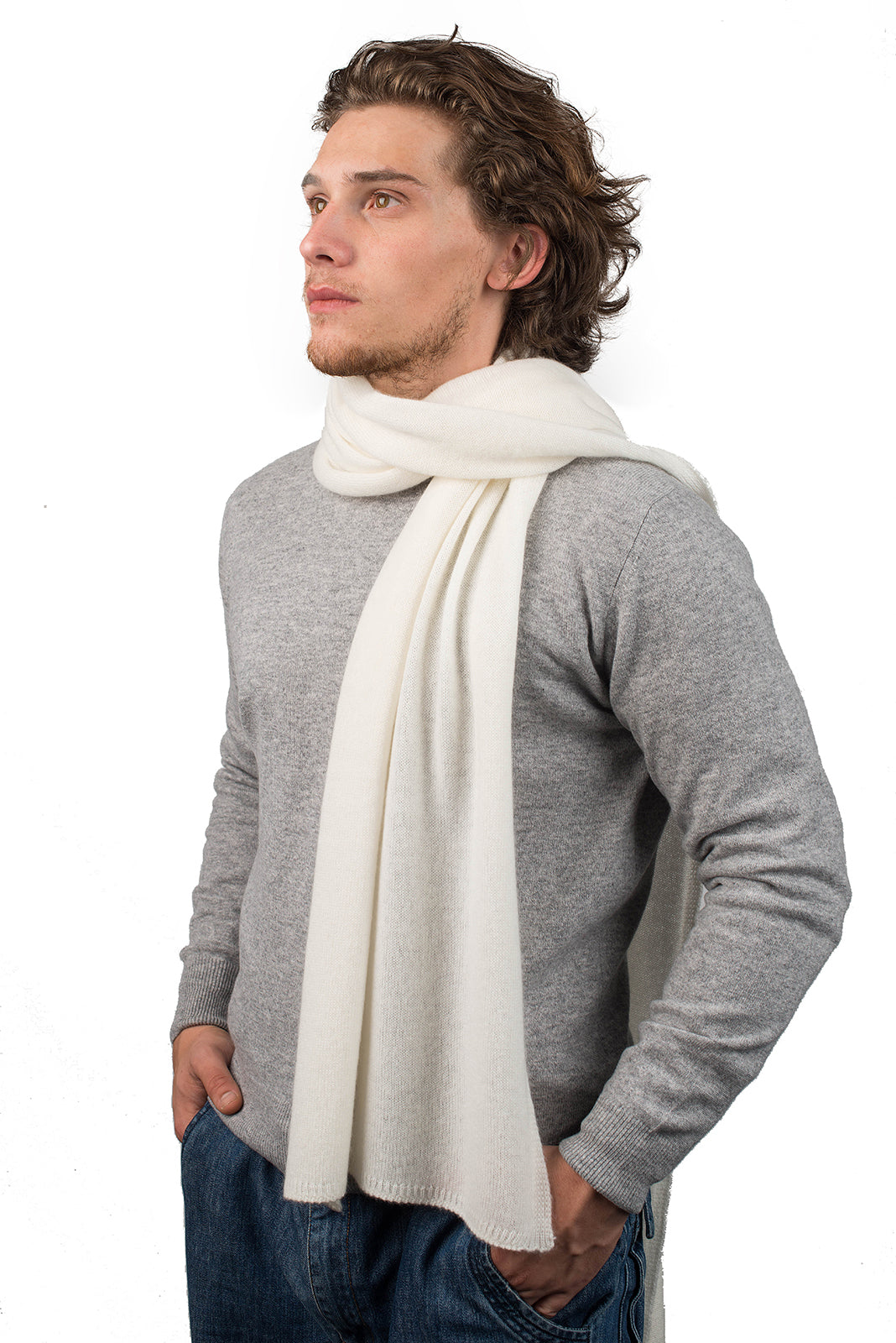 Écharpe large homme 100 % cachemire, coloris Crème | Dalle Piane Cashmere