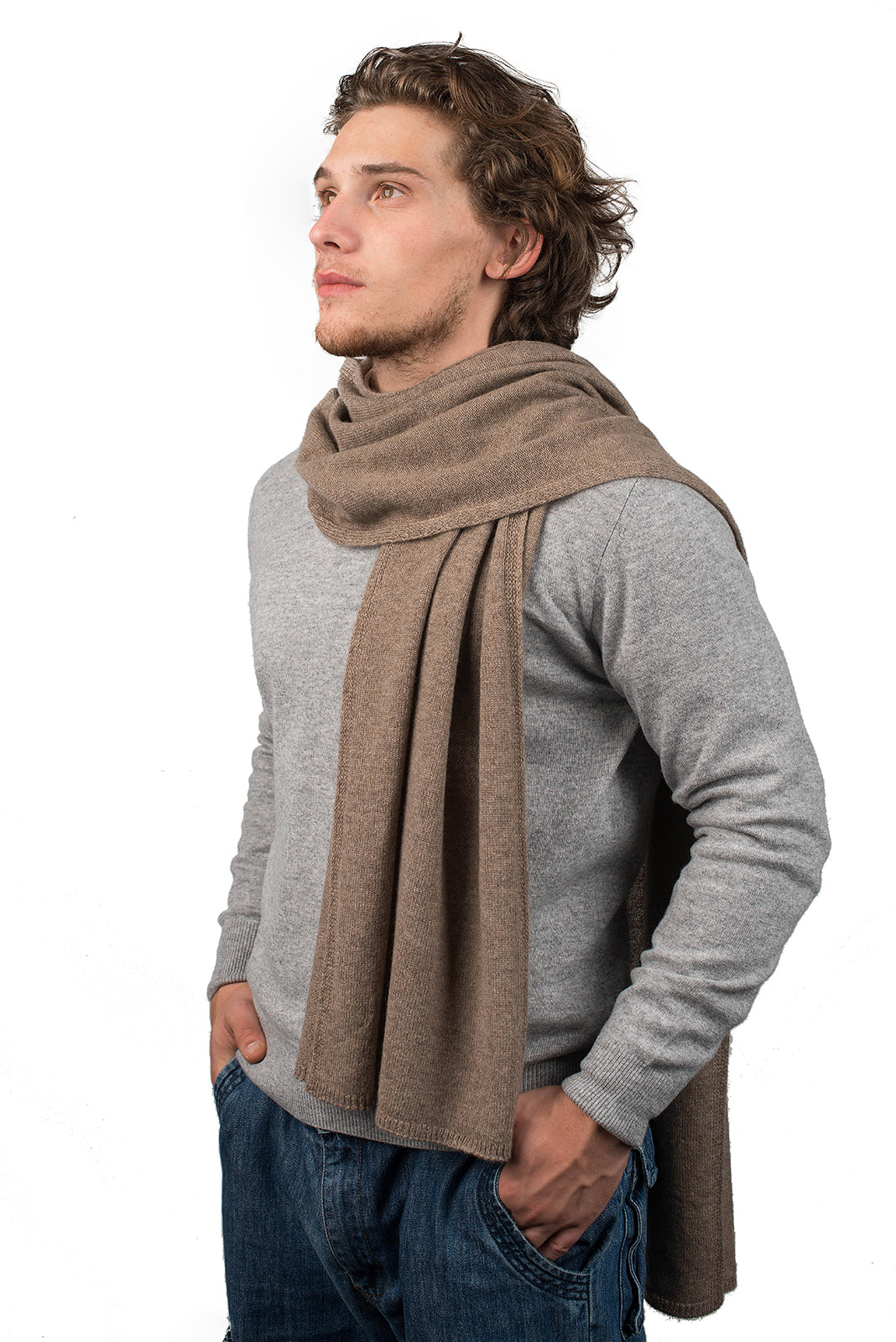 Écharpe large homme 100 % cachemire, coloris Vison | Dalle Piane Cashmere