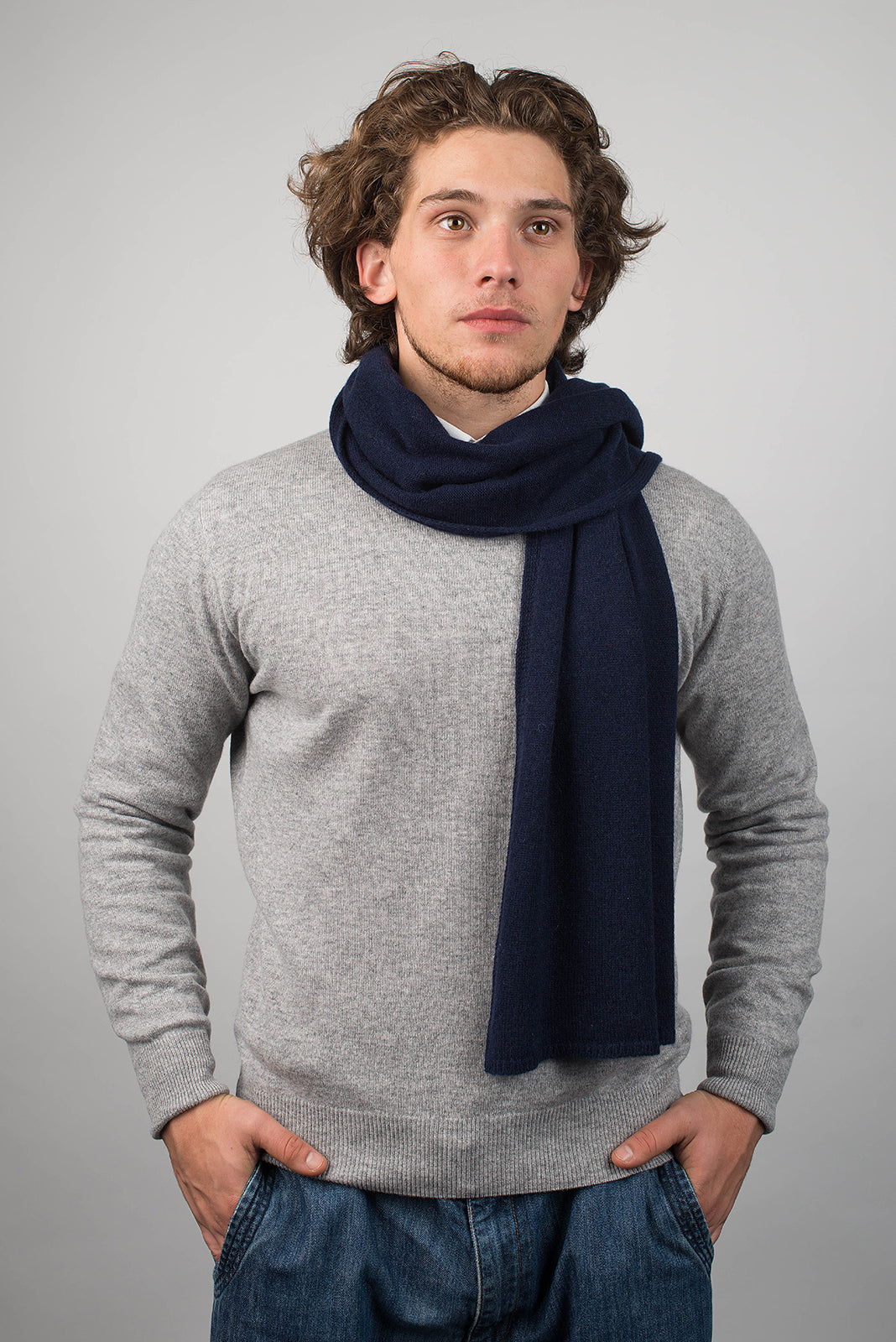 Sciarpa ampia Uomo 100% Cashmere, colore Blu, vista 2 | Dalle Piane Cashmere