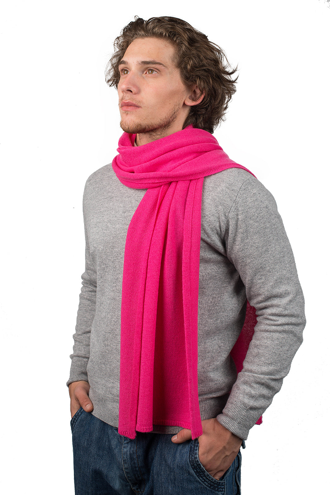 Écharpe large homme 100 % cachemire, coloris Fuchsia | Dalle Piane Cashmere