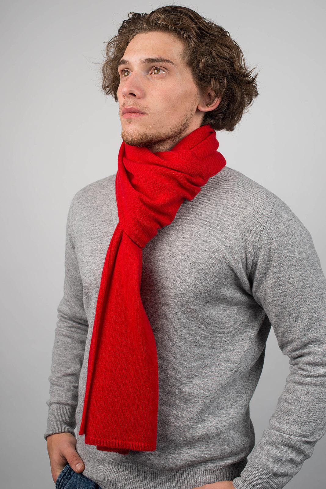 Écharpe large homme 100 % cachemire, coloris Rouge, vue 3 | Dalle Piane Cashmere