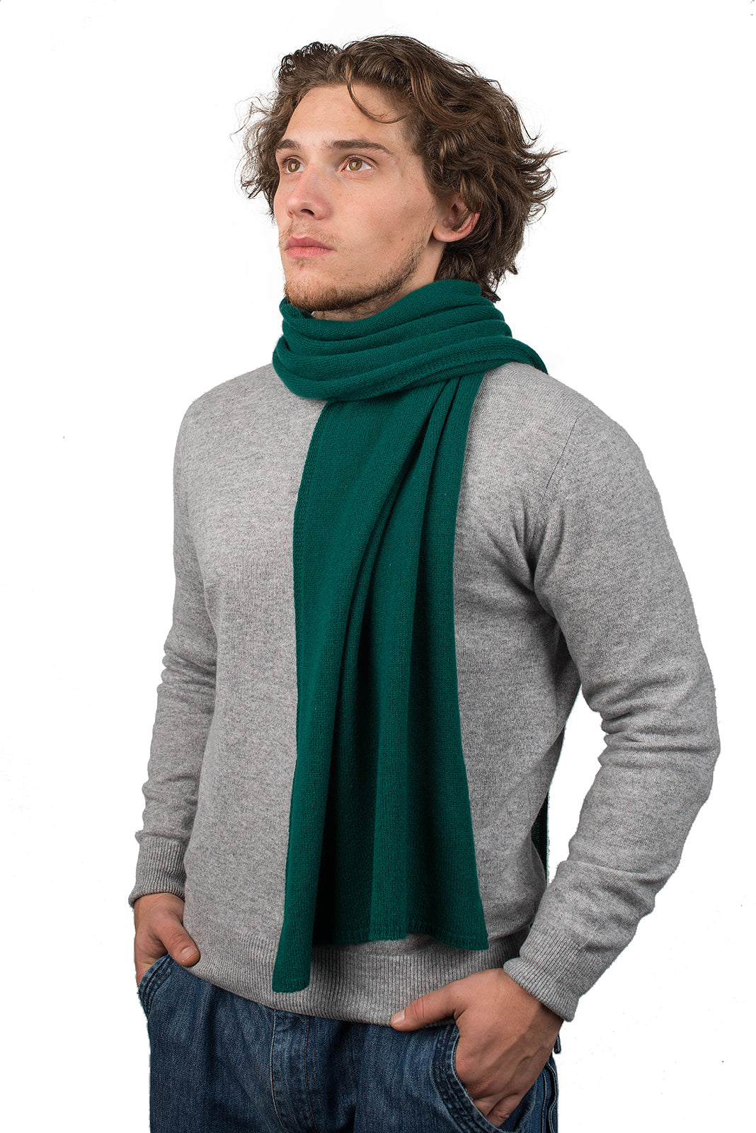Écharpe large homme 100 % cachemire, coloris Vert | Dalle Piane Cashmere