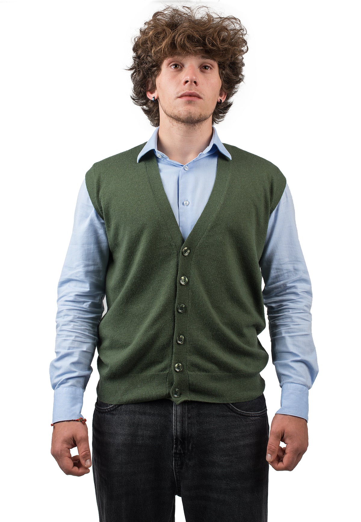 Gilet sans manches homme mélange cachemire, coloris Kaki | Dalle Piane Cashmere