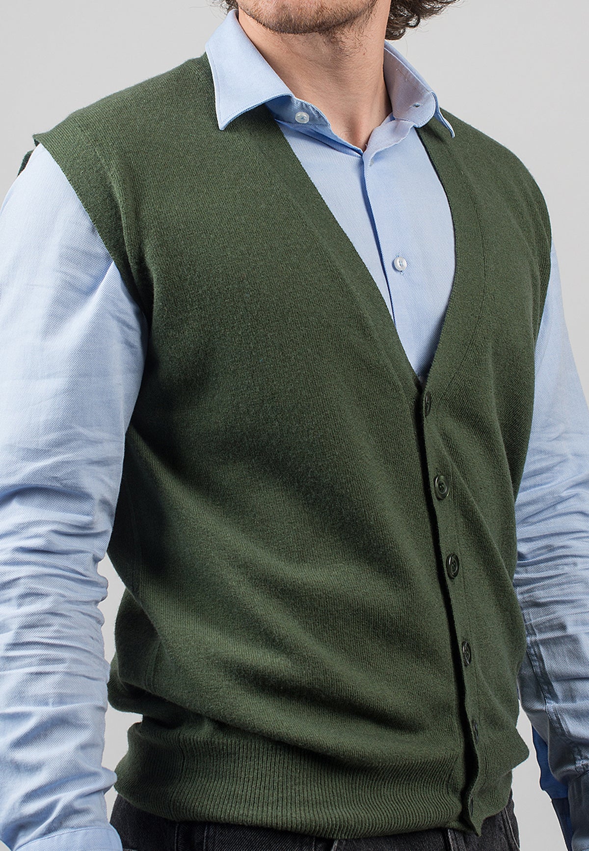 Gilet sans manches homme mélange cachemire, coloris Kaki, vue 3 | Dalle Piane Cashmere