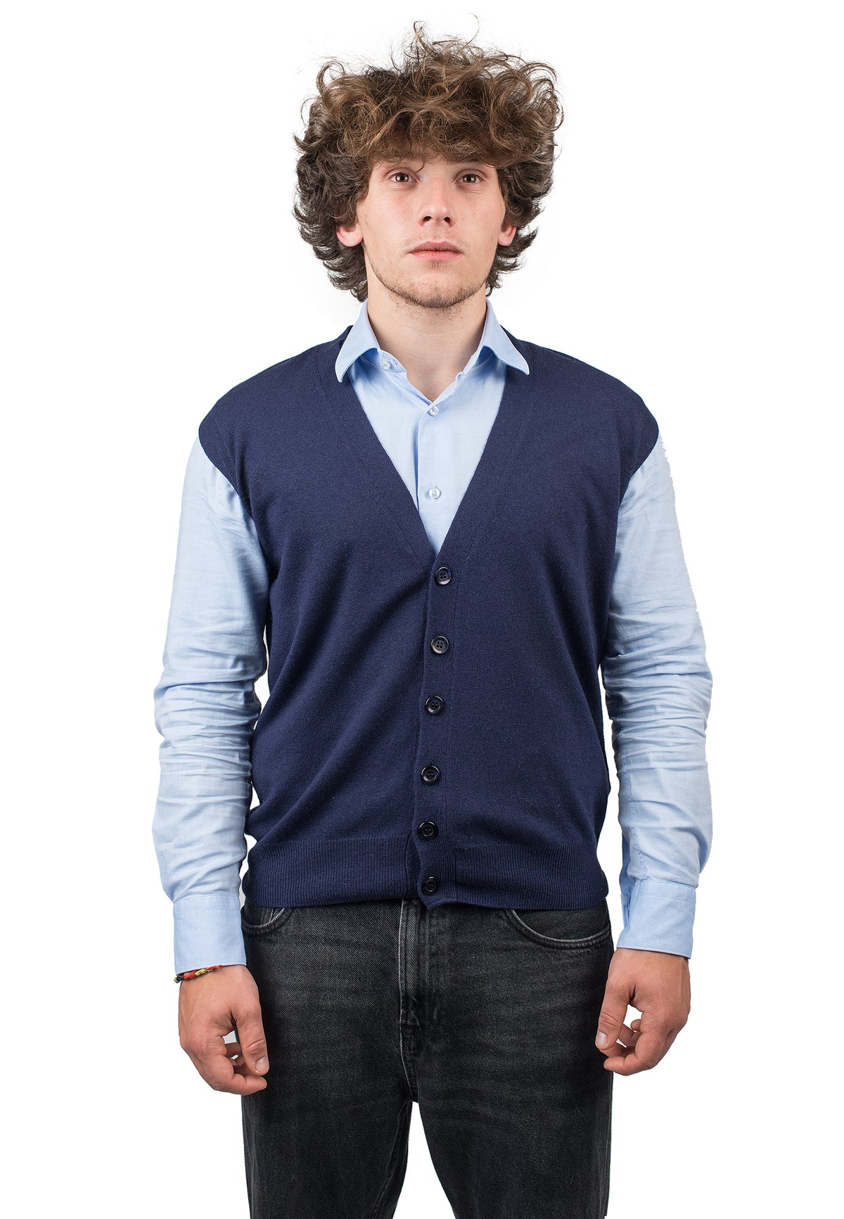 Gilet con bottoni misto cashmere, colore Blu | Dalle Piane Cashmere