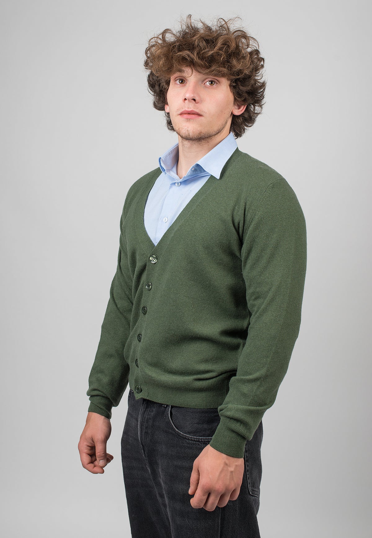 Cardigan homme mélange cachemire, coloris Kaki, vue 2 | Dalle Piane Cashmere