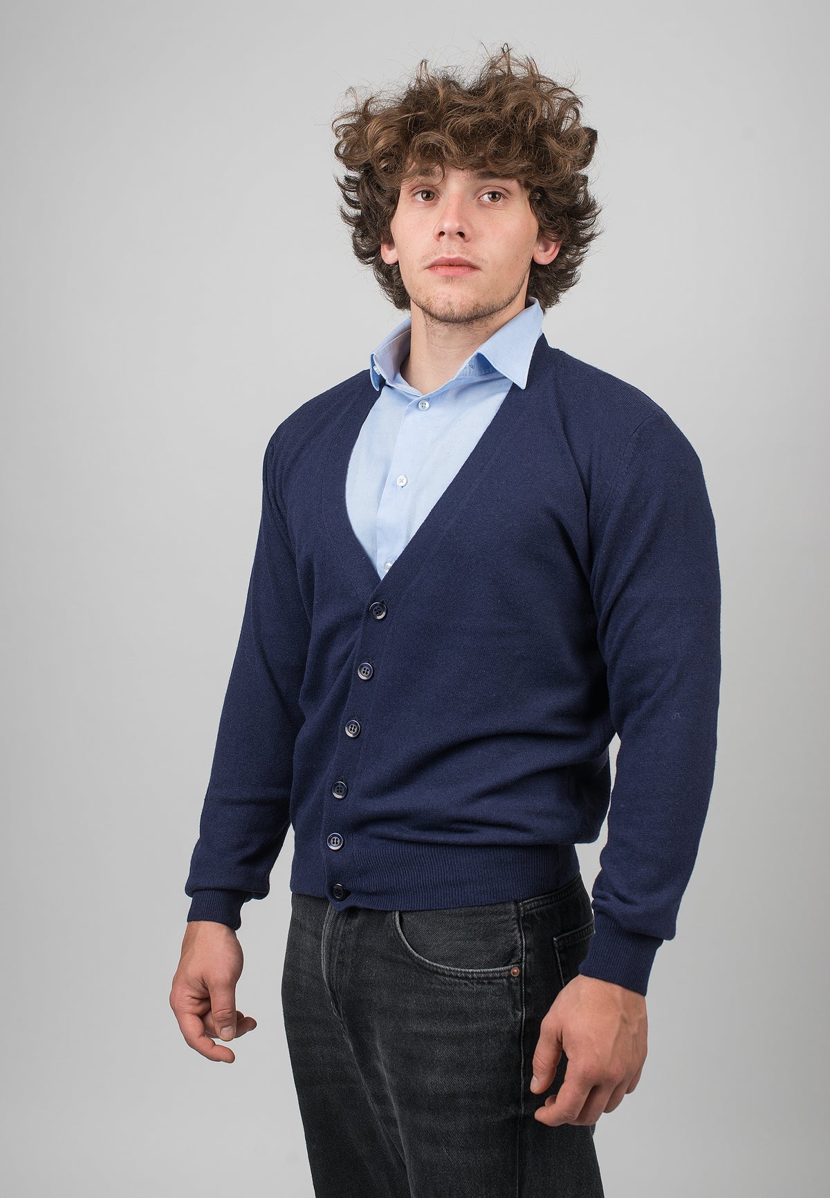 Cardigan misto cashmere, colore Blu, vista 2 | Dalle Piane Cashmere