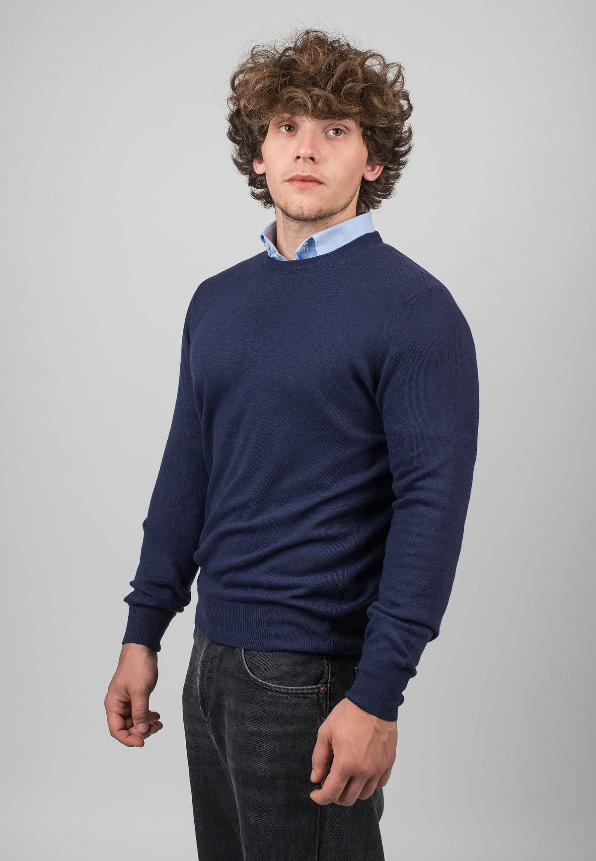 Girocollo misto cashmere, colore Blu, vista 2 | Dalle Piane Cashmere