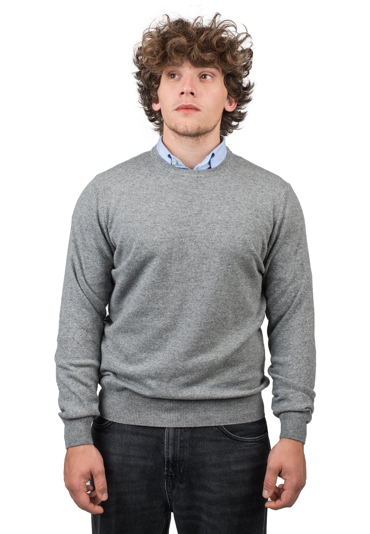 Pull col rond homme mélange cachemire, coloris Gris | Dalle Piane Cashmere