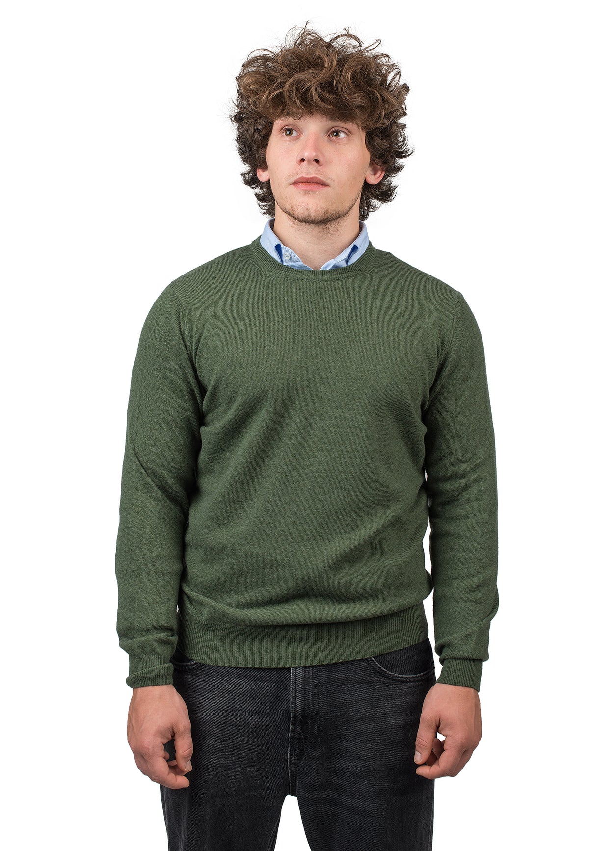 Pull col rond homme mélange cachemire, coloris Kaki | Dalle Piane Cashmere