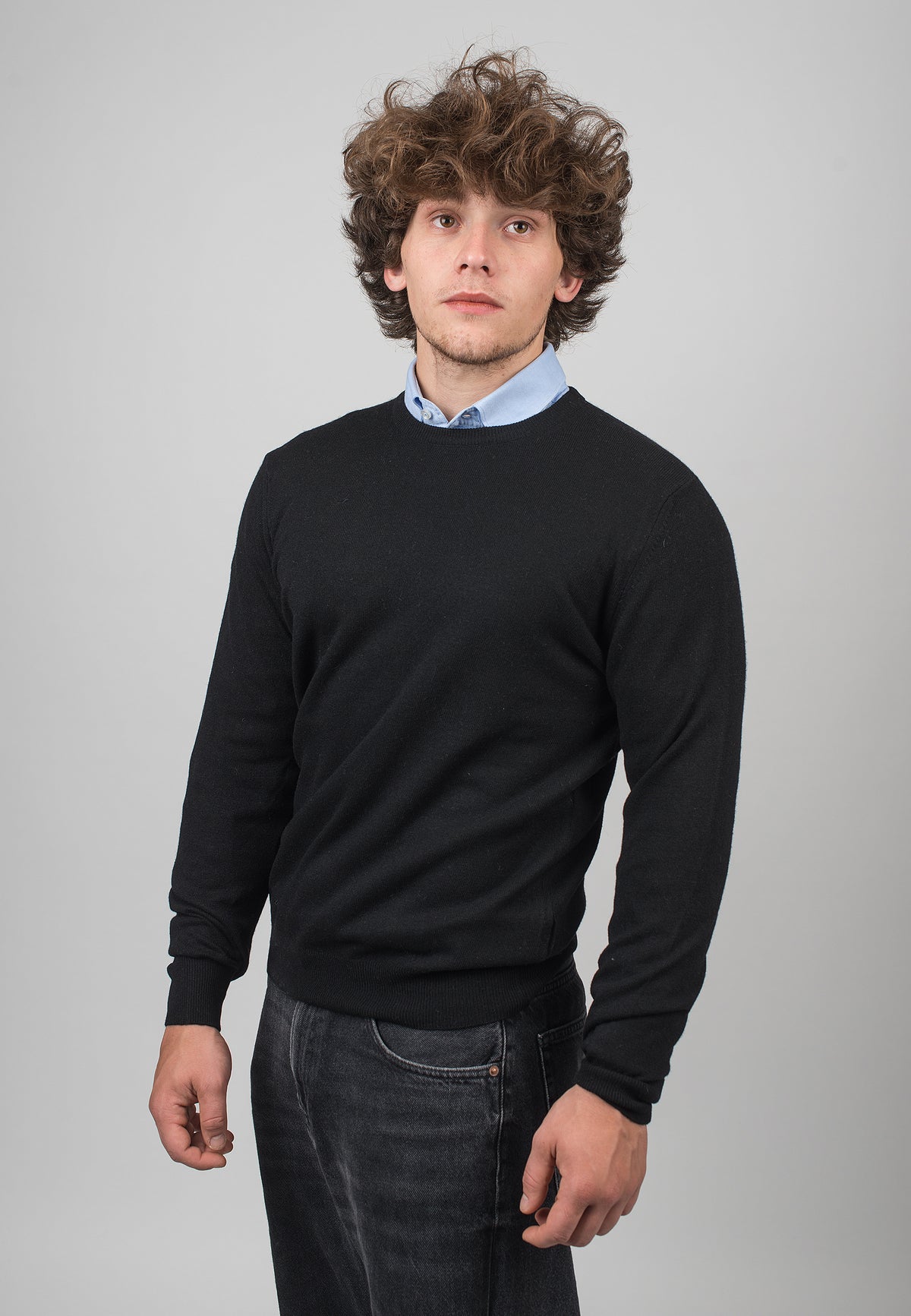 Pull col rond homme mélange cachemire, coloris Noir, vue 2 | Dalle Piane Cashmere