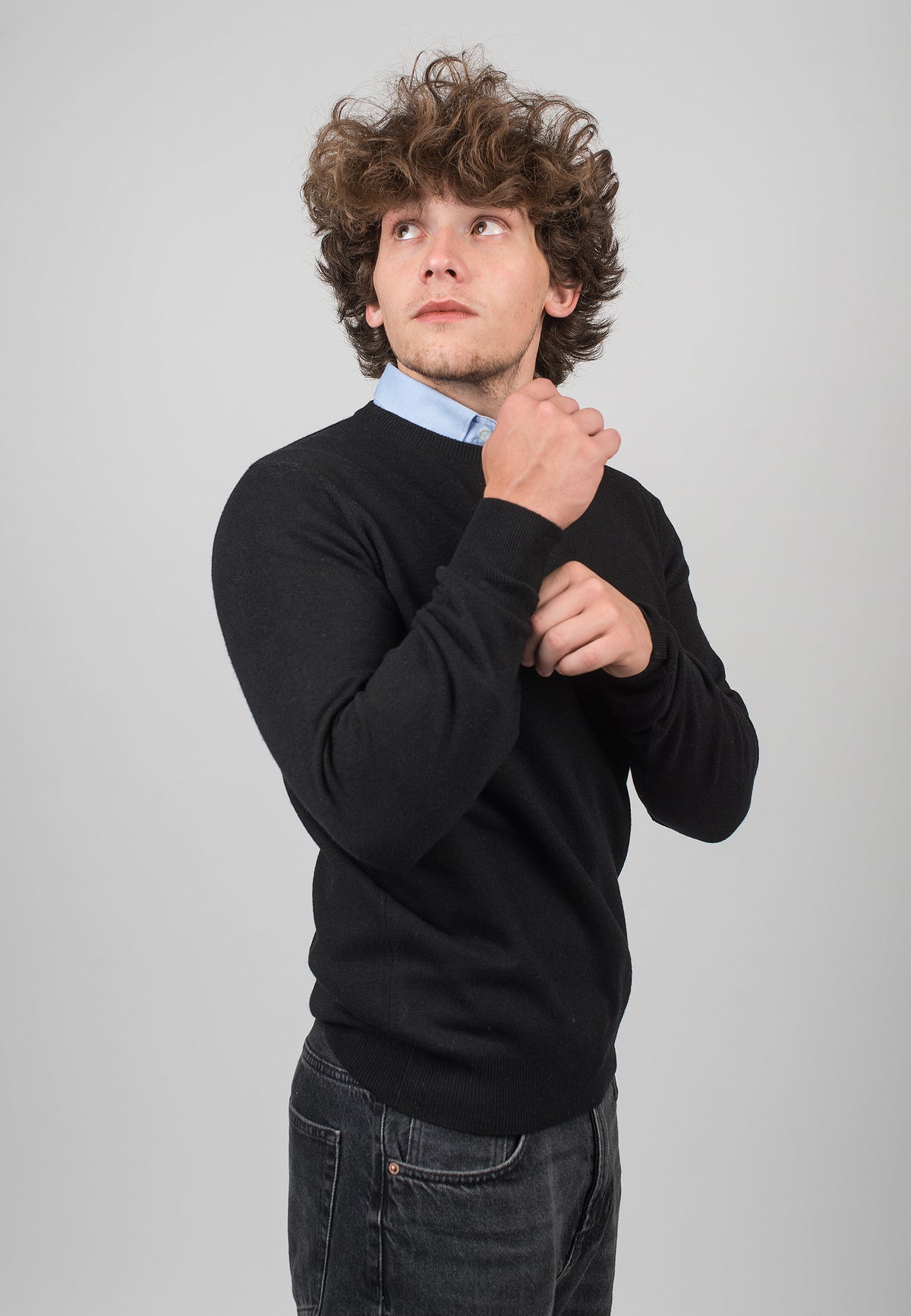 Pull col rond homme mélange cachemire, coloris Noir, vue 3 | Dalle Piane Cashmere