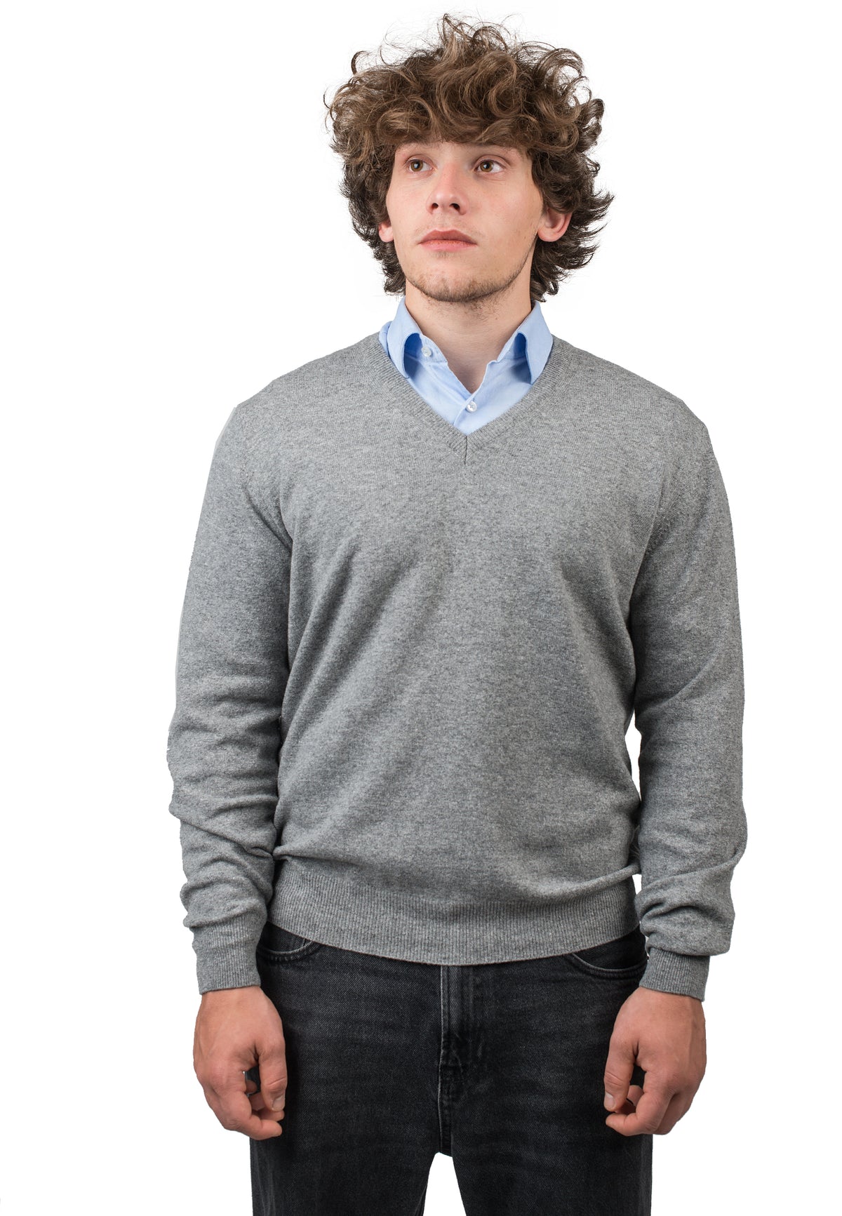 Pull col V homme mélange cachemire, coloris Gris | Dalle Piane Cashmere