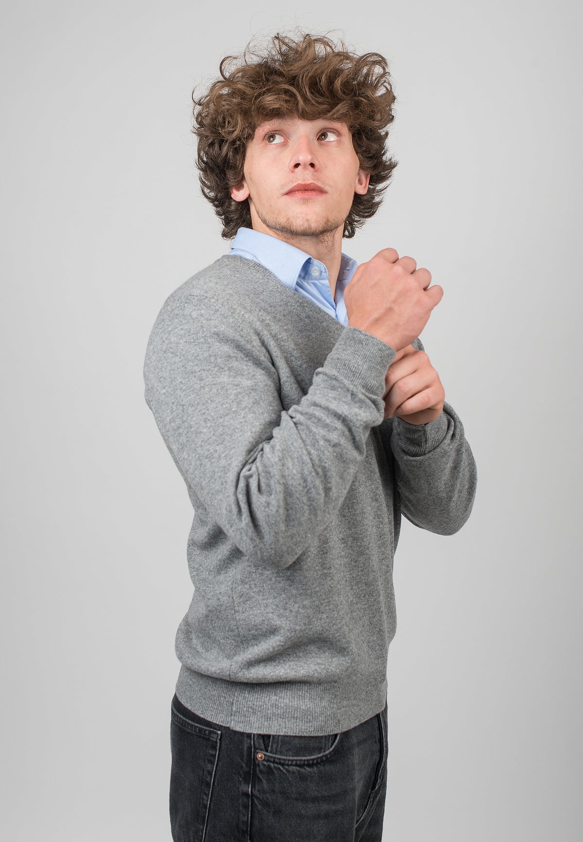 Pull col V homme mélange cachemire, coloris Gris, vue 3 | Dalle Piane Cashmere