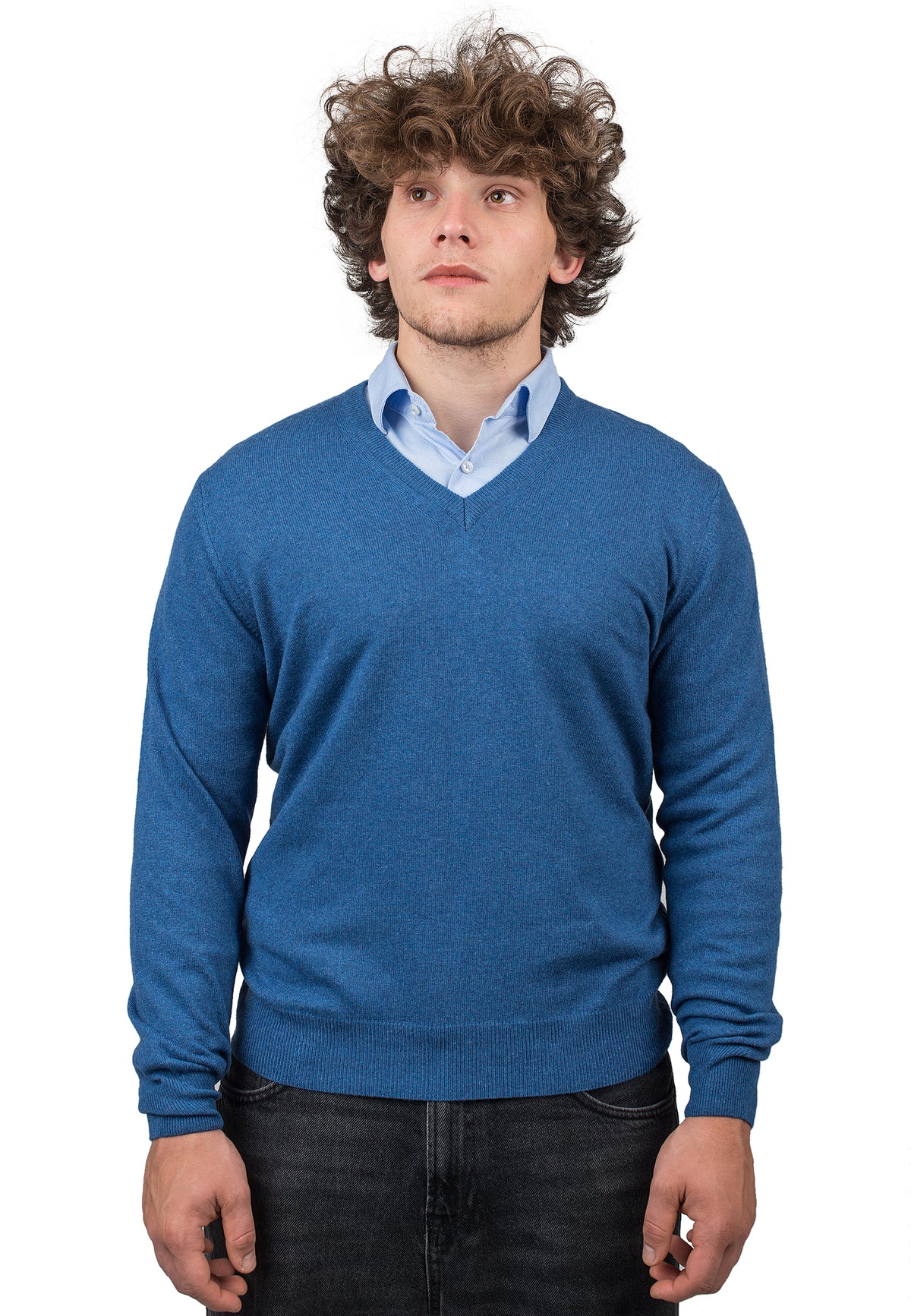 Pull col V homme mélange cachemire, coloris Bleu roi | Dalle Piane Cashmere