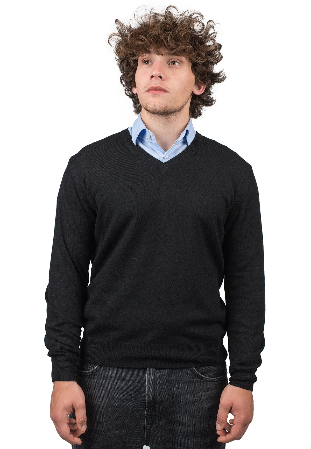 Pull col V homme mélange cachemire, coloris Noir | Dalle Piane Cashmere
