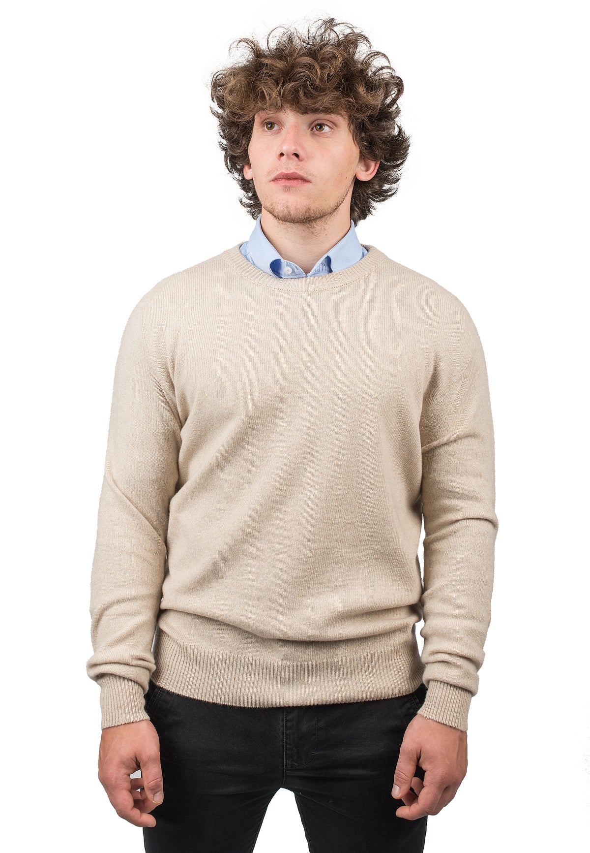 Pull col rond homme en cachemire régénéré, coloris Beige | Dalle Piane Cashmere