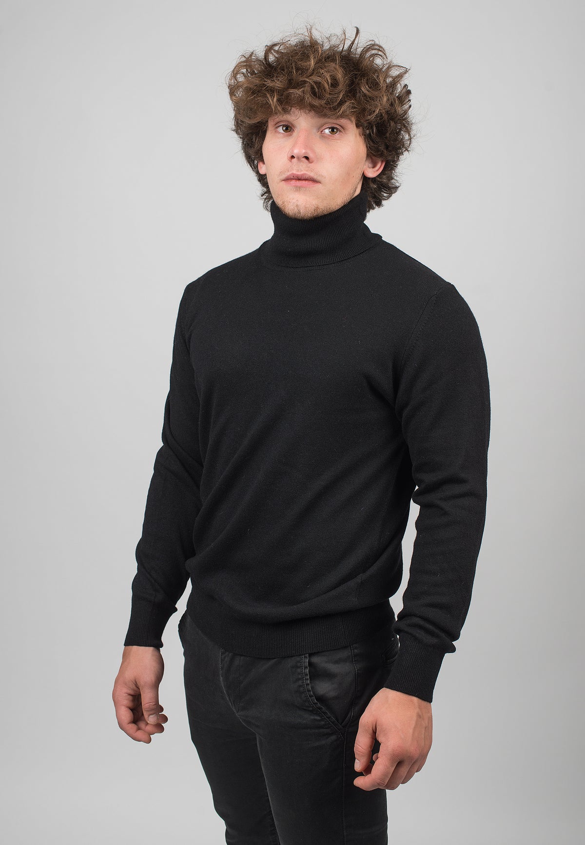 Pull col roulé homme mélange cachemire, coloris Bleu et Noir, vue 2 | Dalle Piane Cashmere