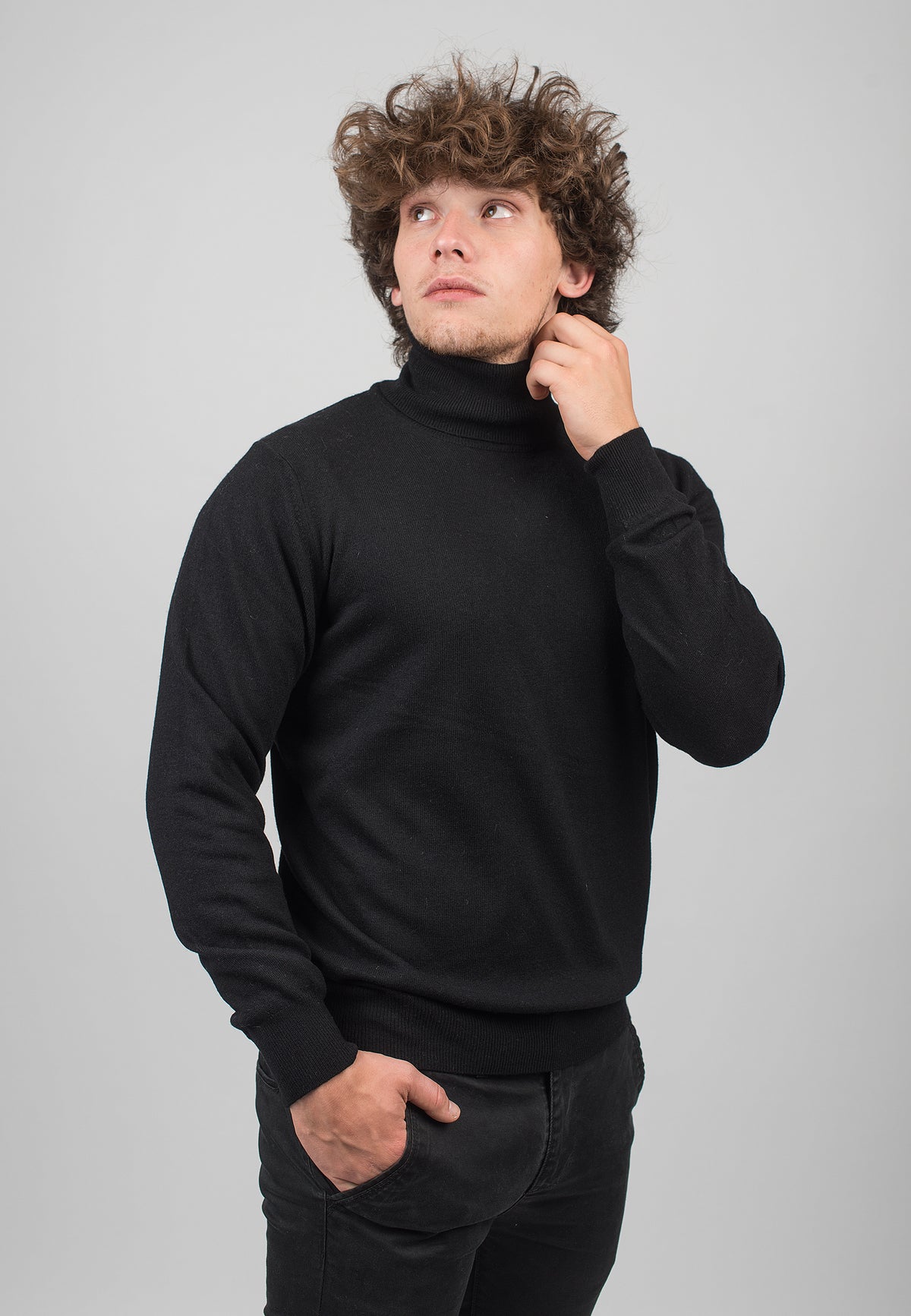Pull col roulé homme mélange cachemire, coloris Bleu et Noir, vue 3 | Dalle Piane Cashmere
