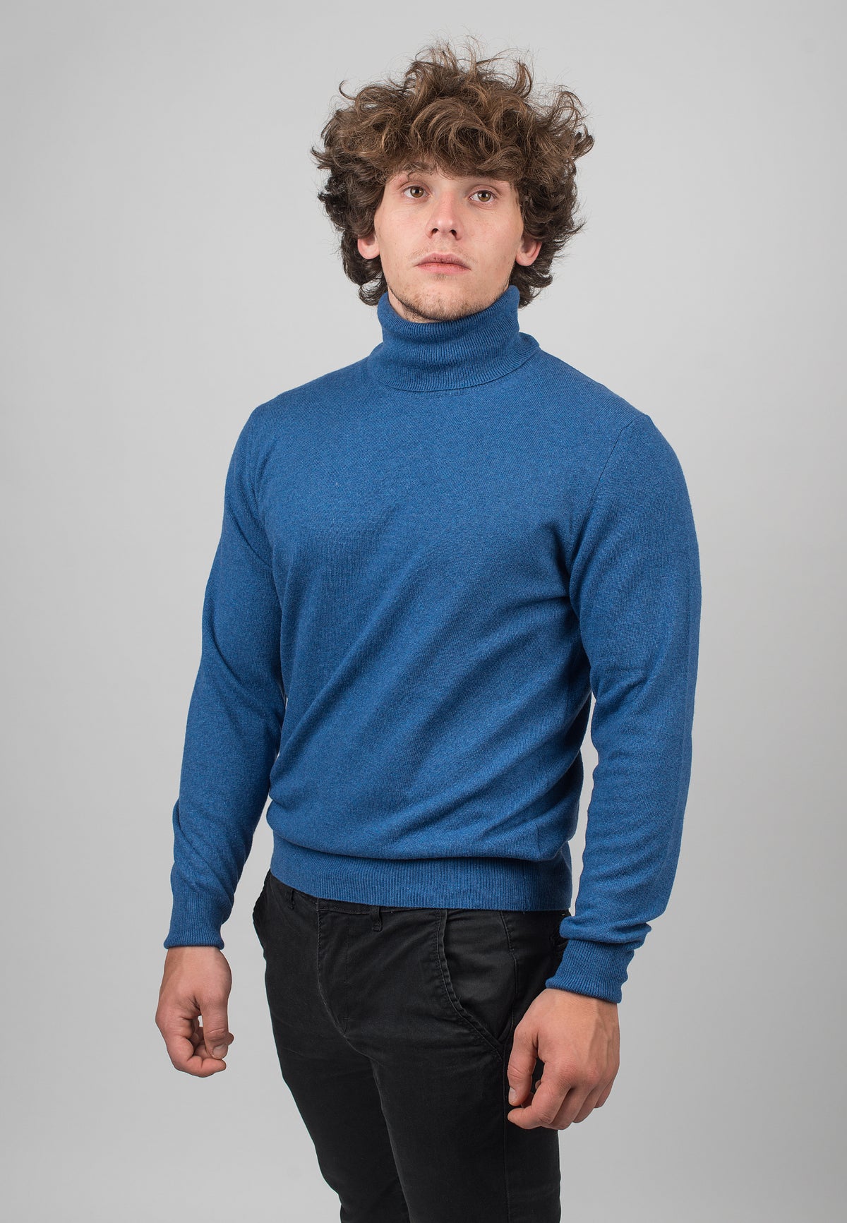 Pull col roulé homme mélange cachemire, coloris Bleu roi, vue 2 | Dalle Piane Cashmere