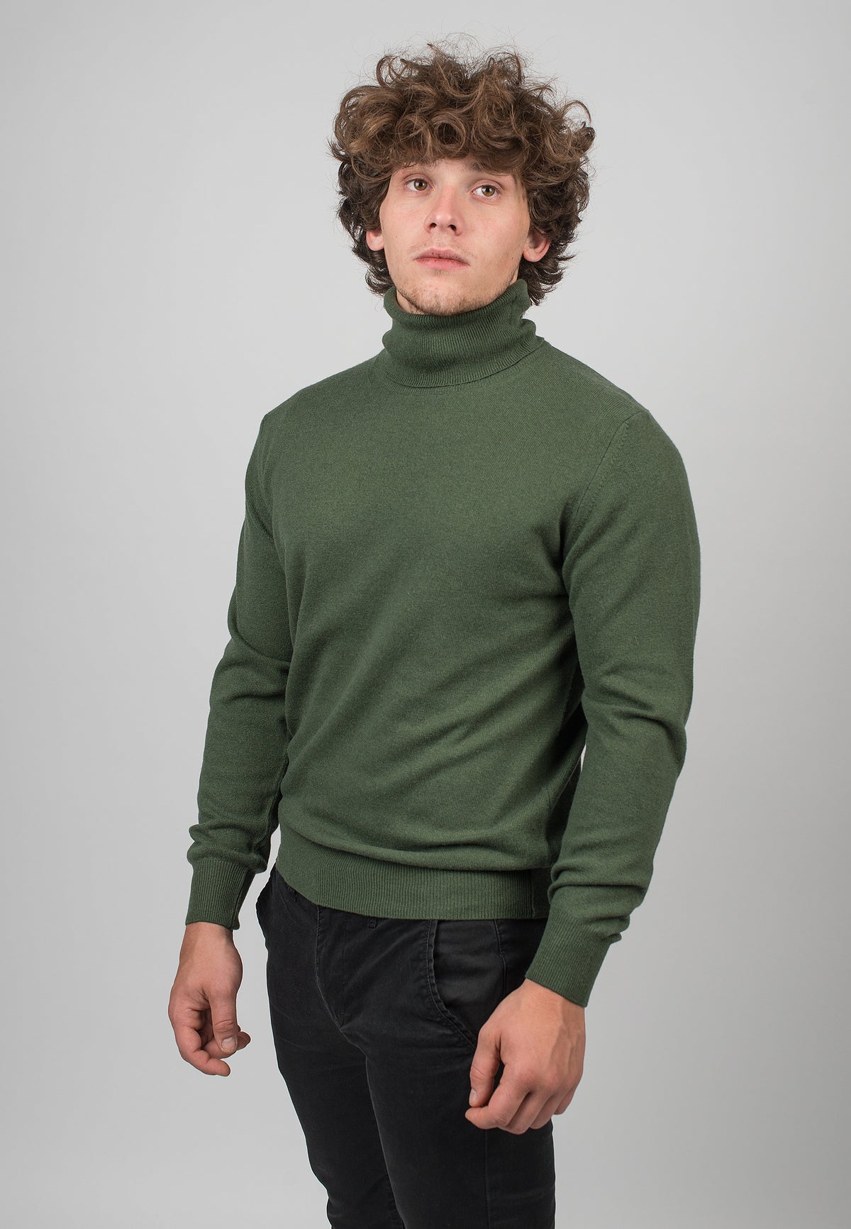 Pull col roulé homme mélange cachemire, coloris Kaki, vue 2 | Dalle Piane Cashmere