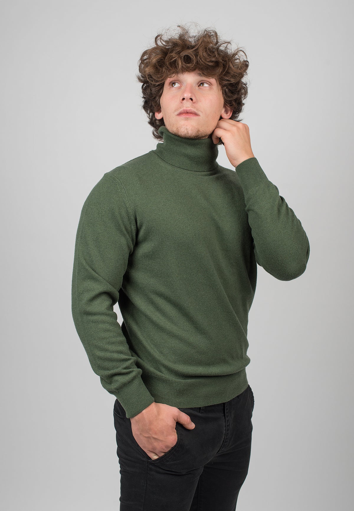 Pull col roulé homme mélange cachemire, coloris Kaki, vue 3 | Dalle Piane Cashmere